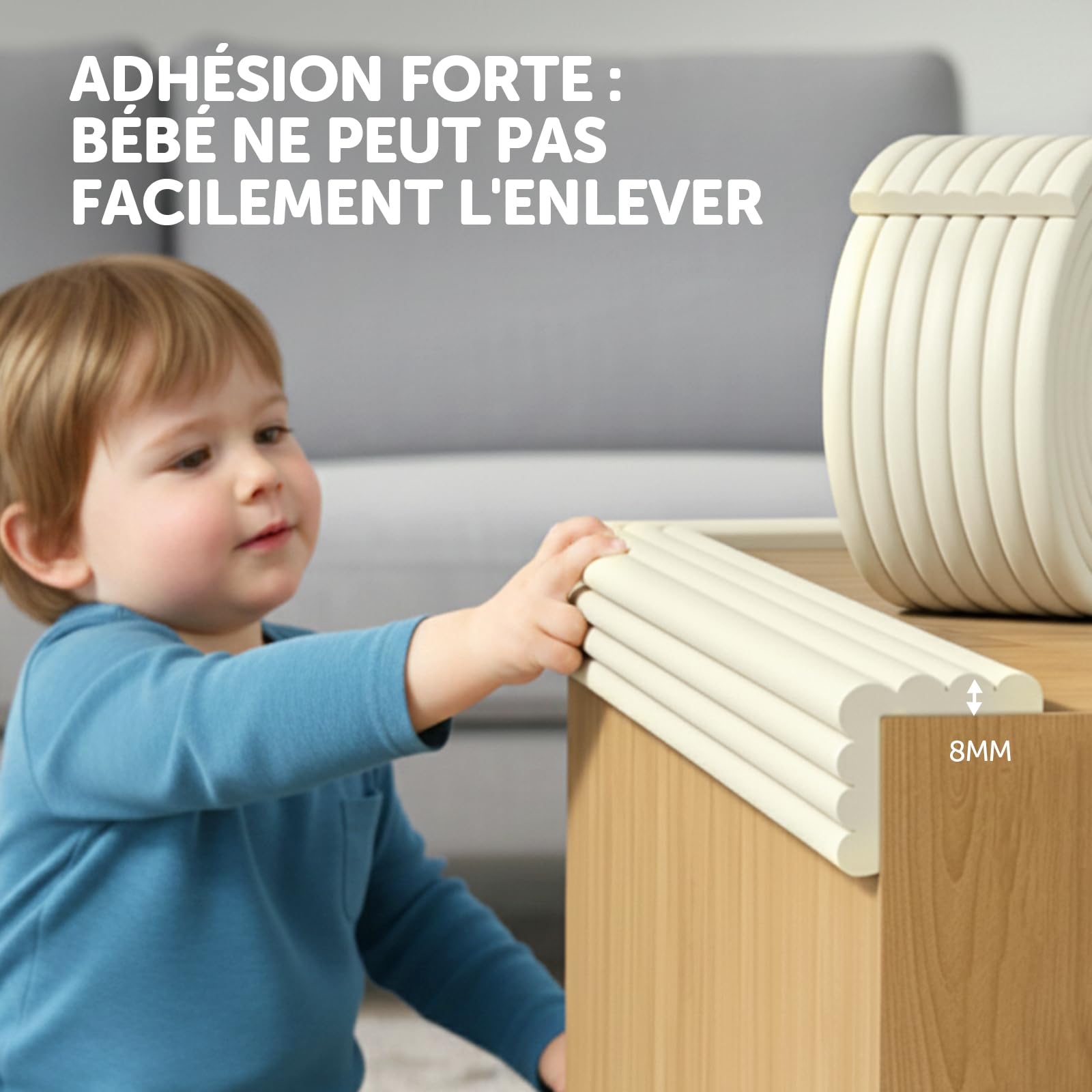 shinfly Protection Coin de Table en Mousse pour bébé, 500cm x 80mm x 8mm Mousse épaisse et Douce Protection des Bords de Meubles, Protection des Bords autocollante pour Bébé/Enfants Kits Blanc Cassé