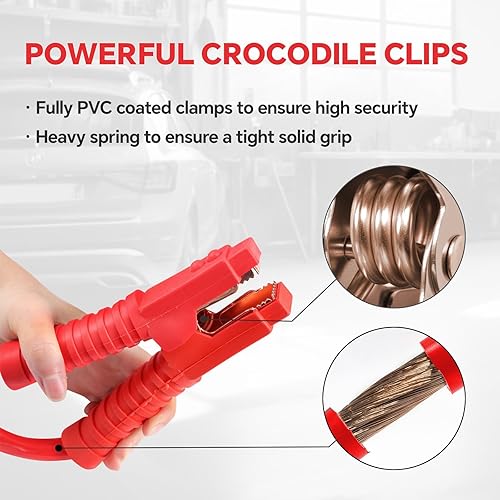 Miniatura 2 de Voilamart Cables de puente de alta resistencia para automóviles, calibre 1, 20 pies, 3000 amperios con bolsa de transporte, cable de puente de