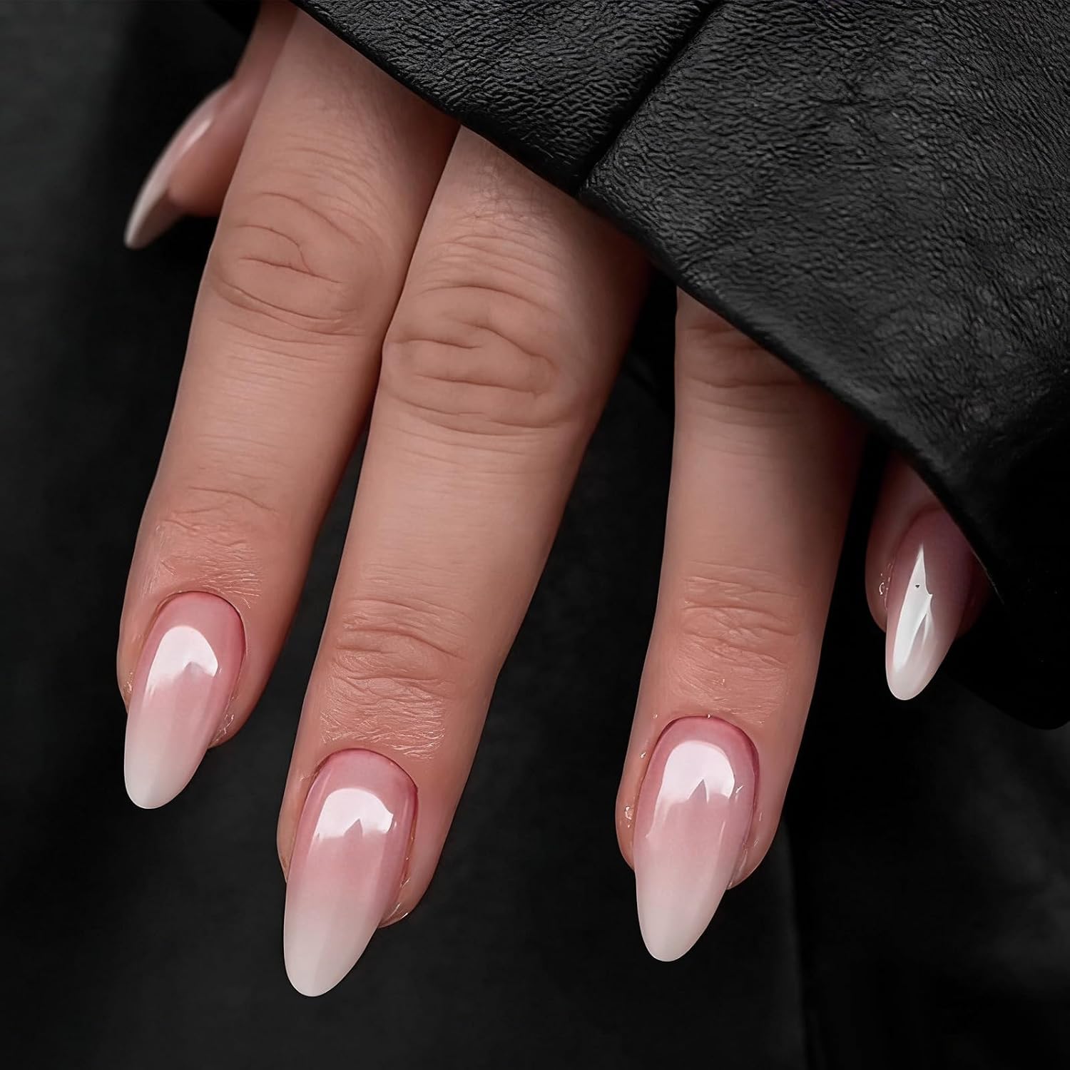 Semi Cured Gel Nail Strips UV Light Needed 20PCS Ombre Nude Gel Nail Stickers Chrome Nails Wraps Self Adhesive Glossy Nails Polish Strips Stickers Includes Wooden Cuticle Stick, File, Prep Pads
