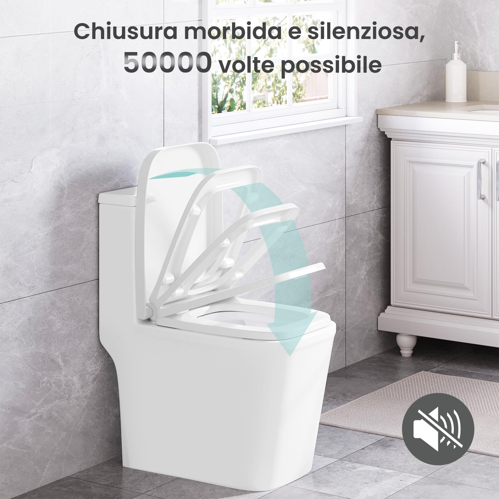 WOLTU Copriwater in Duroplast Sedile Copri WC Chiusura Ammortizzata Soft Close Bianco Forma Quadrata