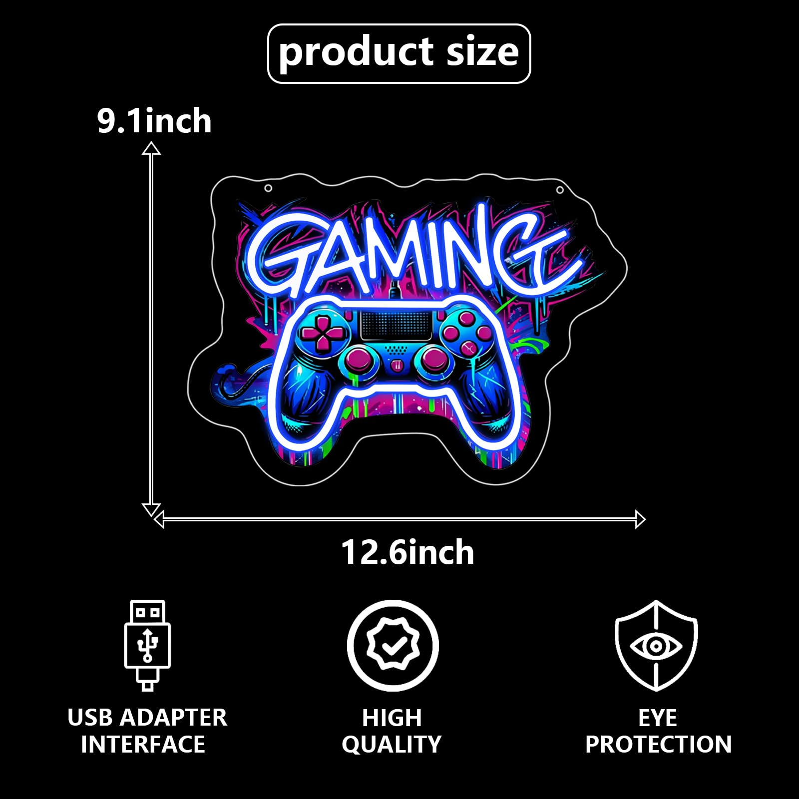 Gaming Zone neonowy szyld, kontroler gier, neonowa tabliczka do dekoracji ściany, neonowa lampa ścienna LED do pokoju zabaw, dla mężczyzn, dekoracja pokoju zabaw dla chłopców, sypialni