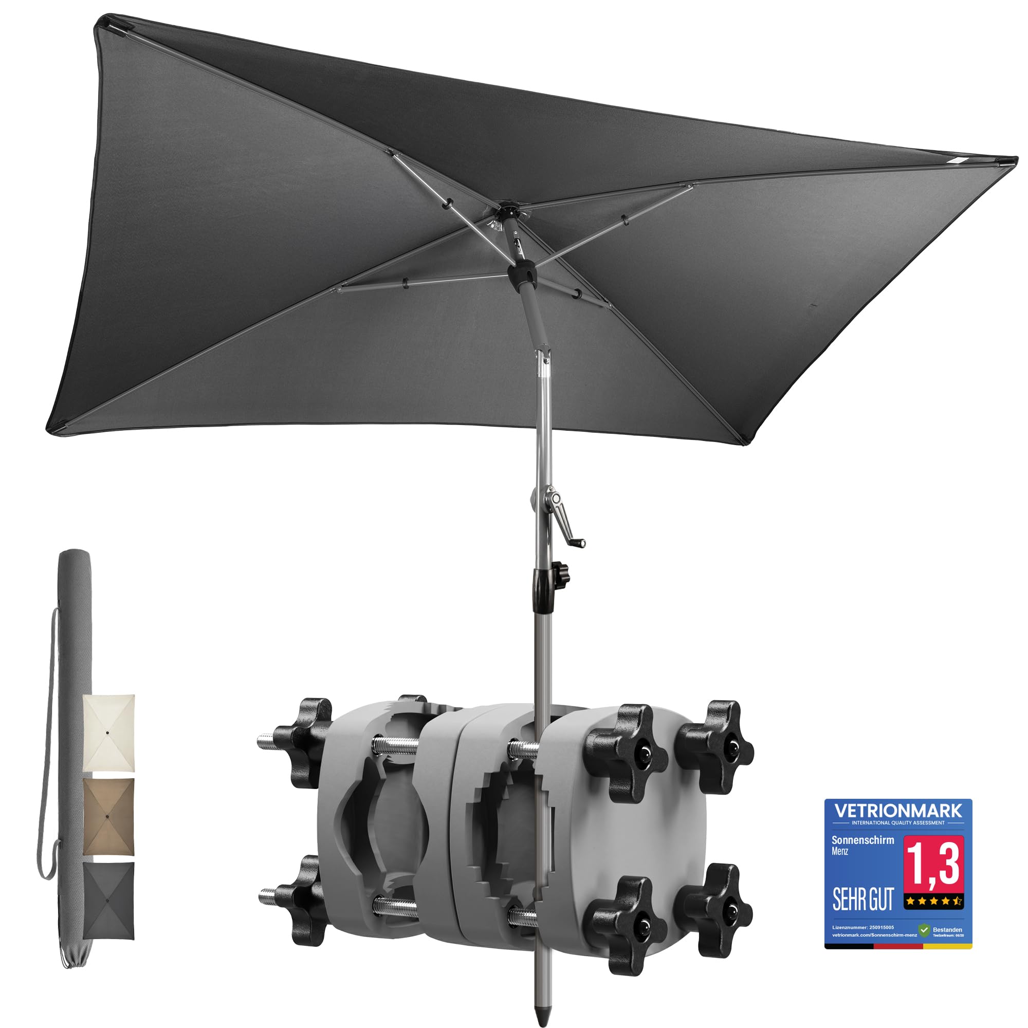 4smile SunnyShade Sonnenschirm Balkon mit Halterung im 3-er-Set, UV 50+, 200x125 cm, Anthrazit, Sonnenschirm rechteckig, Sonnenschutz Balkon, Balkonschirm mit Sonnenschirmhalter, für Balkongeländer