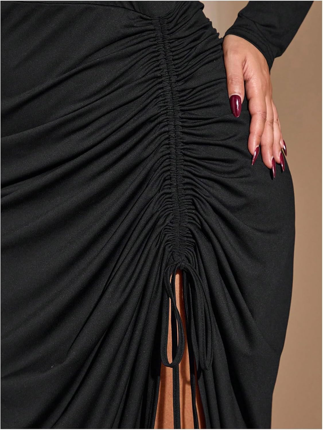 Floerns Women's Plus Size Off The Shoulder Sexy Bodycon Midi Dress Drawstring Slit Hem Long Sleeve Elegant Party Dresses - Image 4