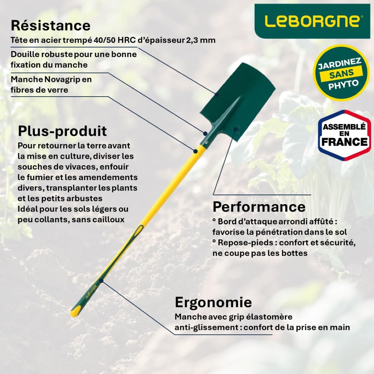 LEBORGNE - BECHE A REBORD - 28 CM MANCHE BEQUILLE NOVAGRIP - 305287