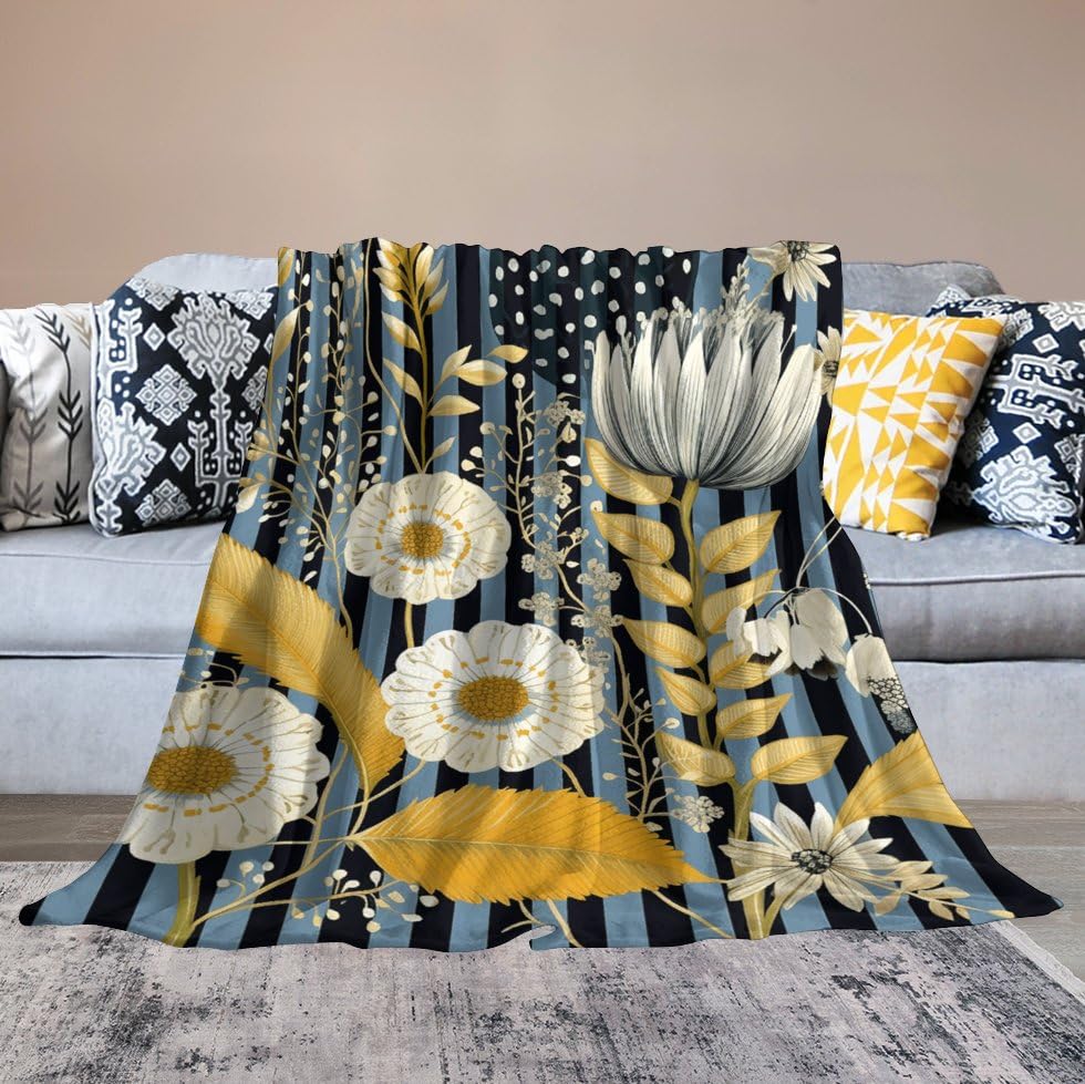 Couverture en micro-polaire ultra douce végétale : plaid flanelle léger lit canapé