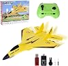 RC Plane 2 Channel, Remote Control Foam Fighter Airplane Toy, 2.4 GHz Gyro Stabilizer, Easy to Fly for Adults Kids Beginners Boys, USB Charging, Cool Lighting, Yellow
