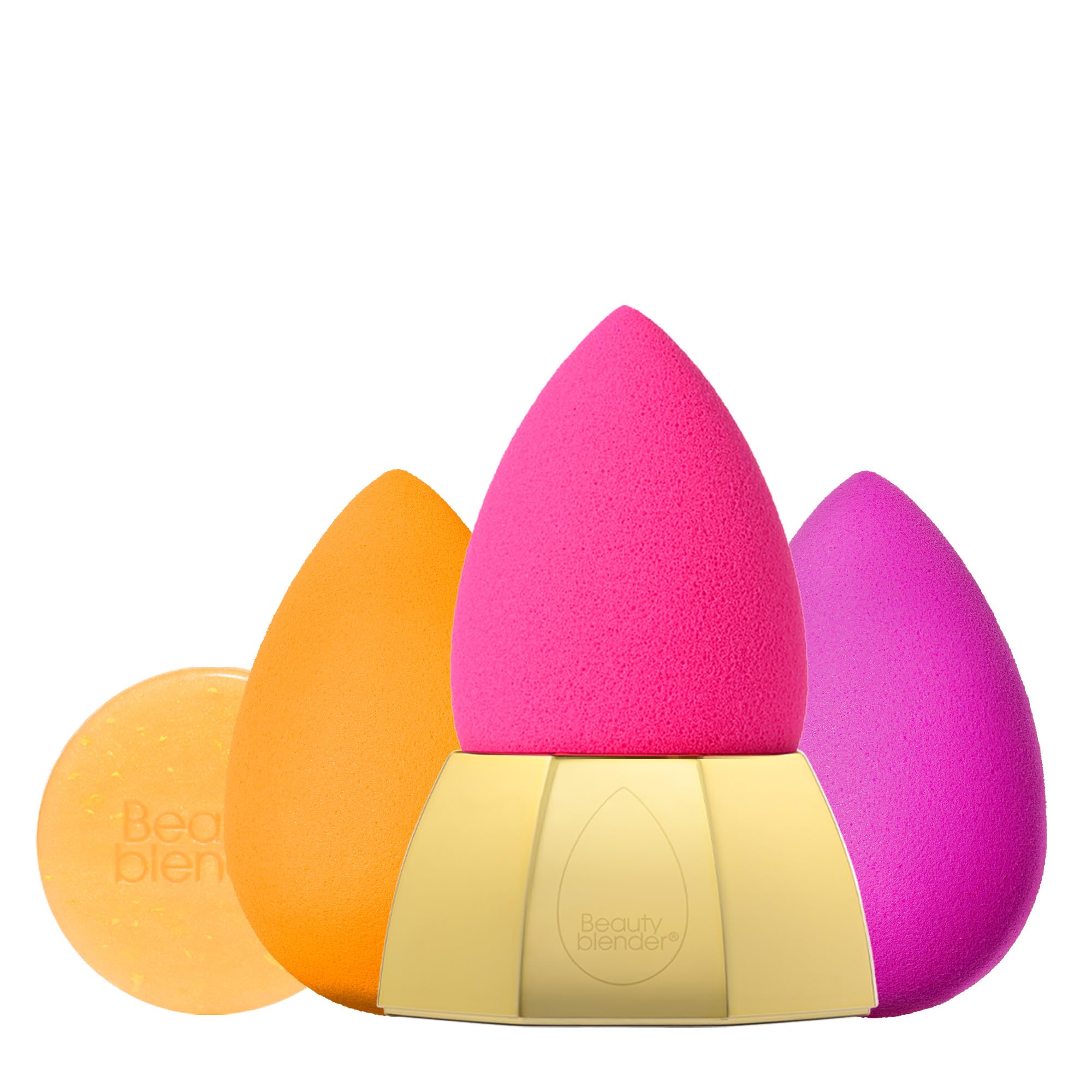 Beautyblender® Cosmo Beauty Blender - Juego de 5 piezas esenciales - 3 esponjas de maquillaje, 1 esponja y limpiador de pinceles, soporte nido, aplicación profesional, vegano y libre de crueldad,