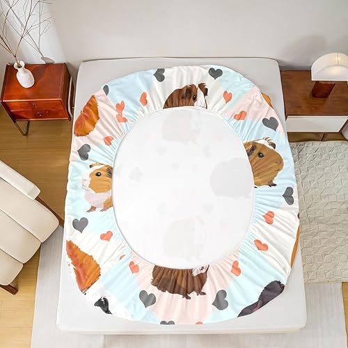Miniatura 4 de Erosebridal Bonita sábana bajera ajustable de conejillo de indias, tamaño Queen, diseño de ratón kawaii, para niños y niñas, ropa de cama colorida a