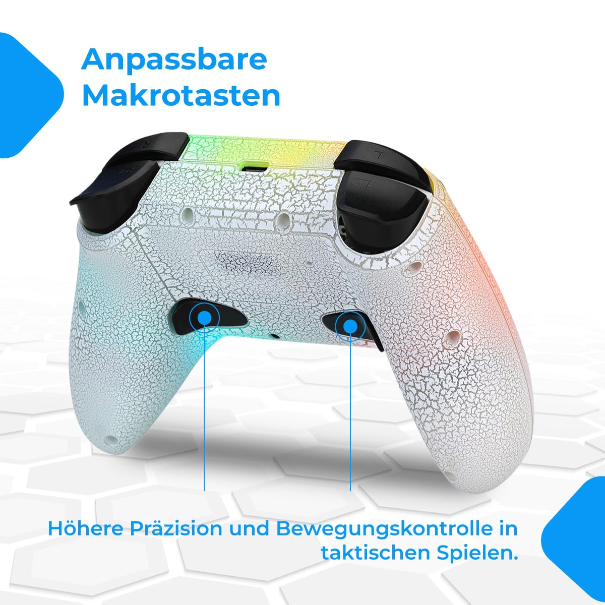 NK Kabellose Switch-Fernbedienung, RGB-LED, verstellbar, Switch/PC/Android/iOS, Turbo-Funktion, Makro-Einstellungen, Bluetooth, 6 Achsen, 4 Vibrationsmodi, Weiß (Smartphone-Halterung)
