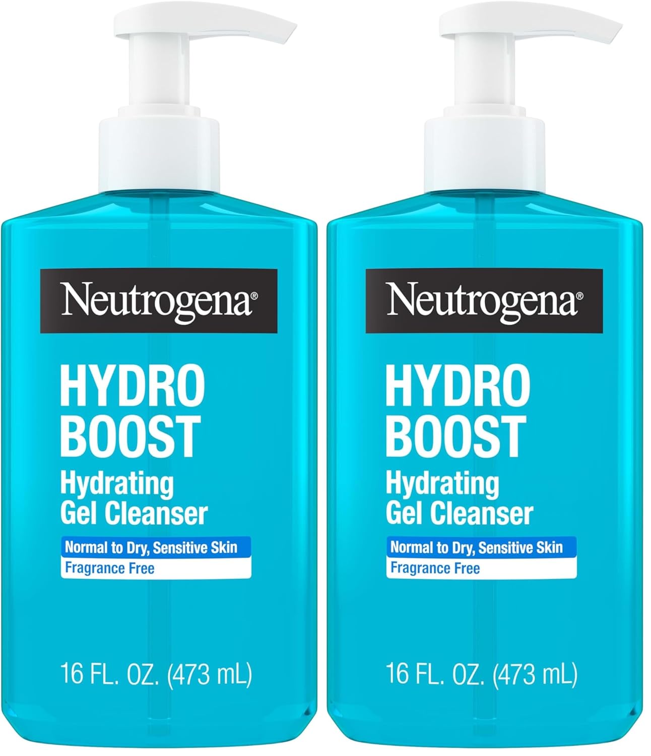 Neutrogena Hydro Boost Face Wash,Fragrance Free,Hydrating Facial Cleanser with Hyaluronic Acid,Daily Foaming Face Wash & Makeup Remover,Hypoallergenic Gel Cleanser,16 fl. oz,(Pack of 2)