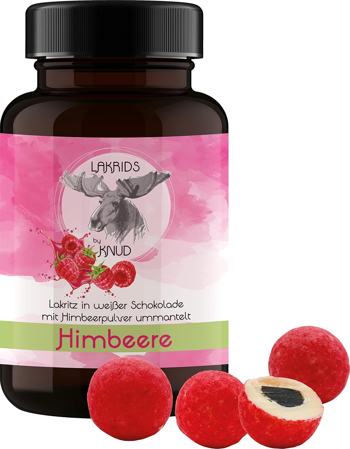 Lakrids Knud Liquorice Balls Raspberry Soft Liquorice Pieces in White Chocolate Coated with Raspberry Powder