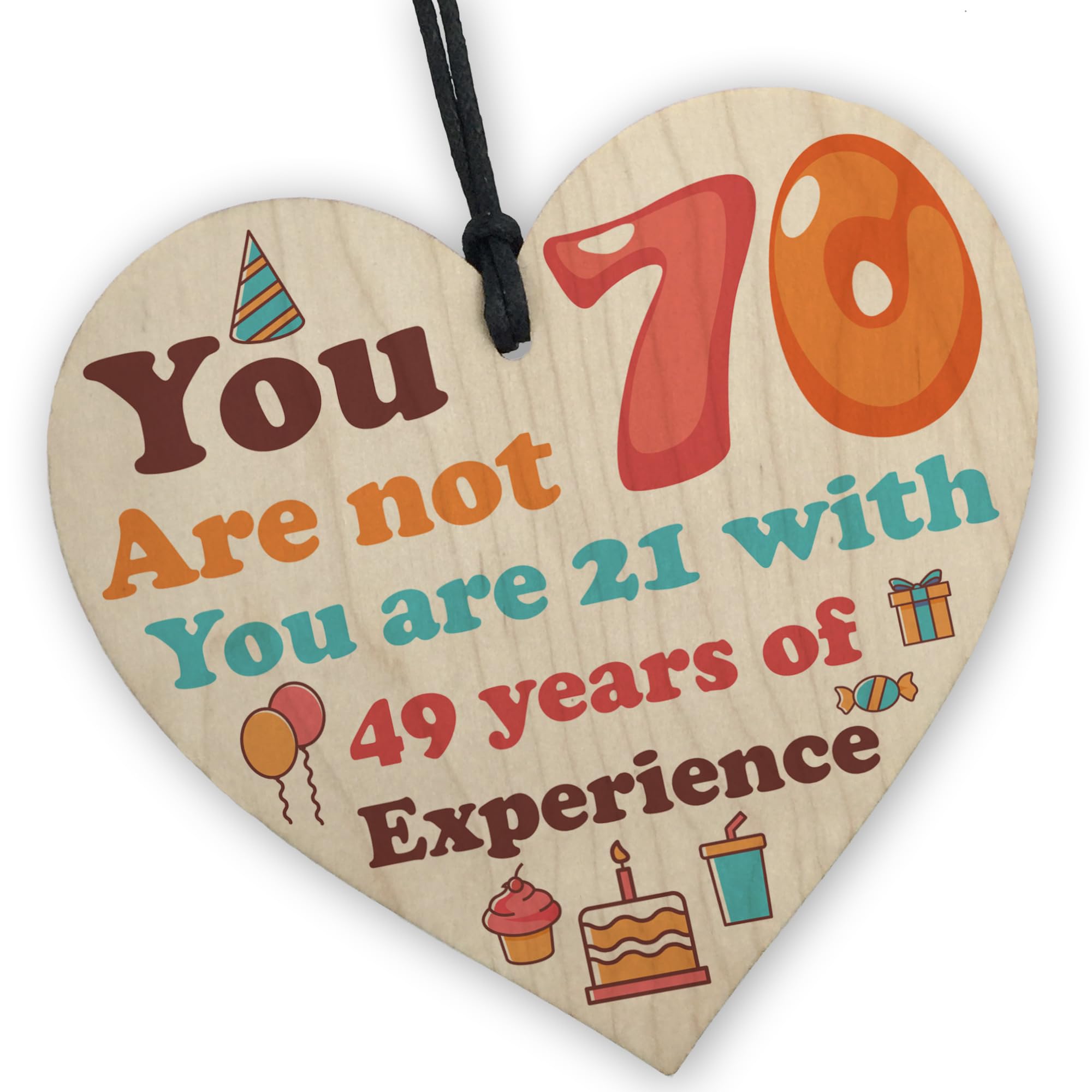 Red Ocean 70th Birthday Gifts For Women Men - Novelty Wooden Heart Birthday Gift - 70th Gift For Mum Dad Nan Grandad Grandma - Happy 70th Birthday Presents