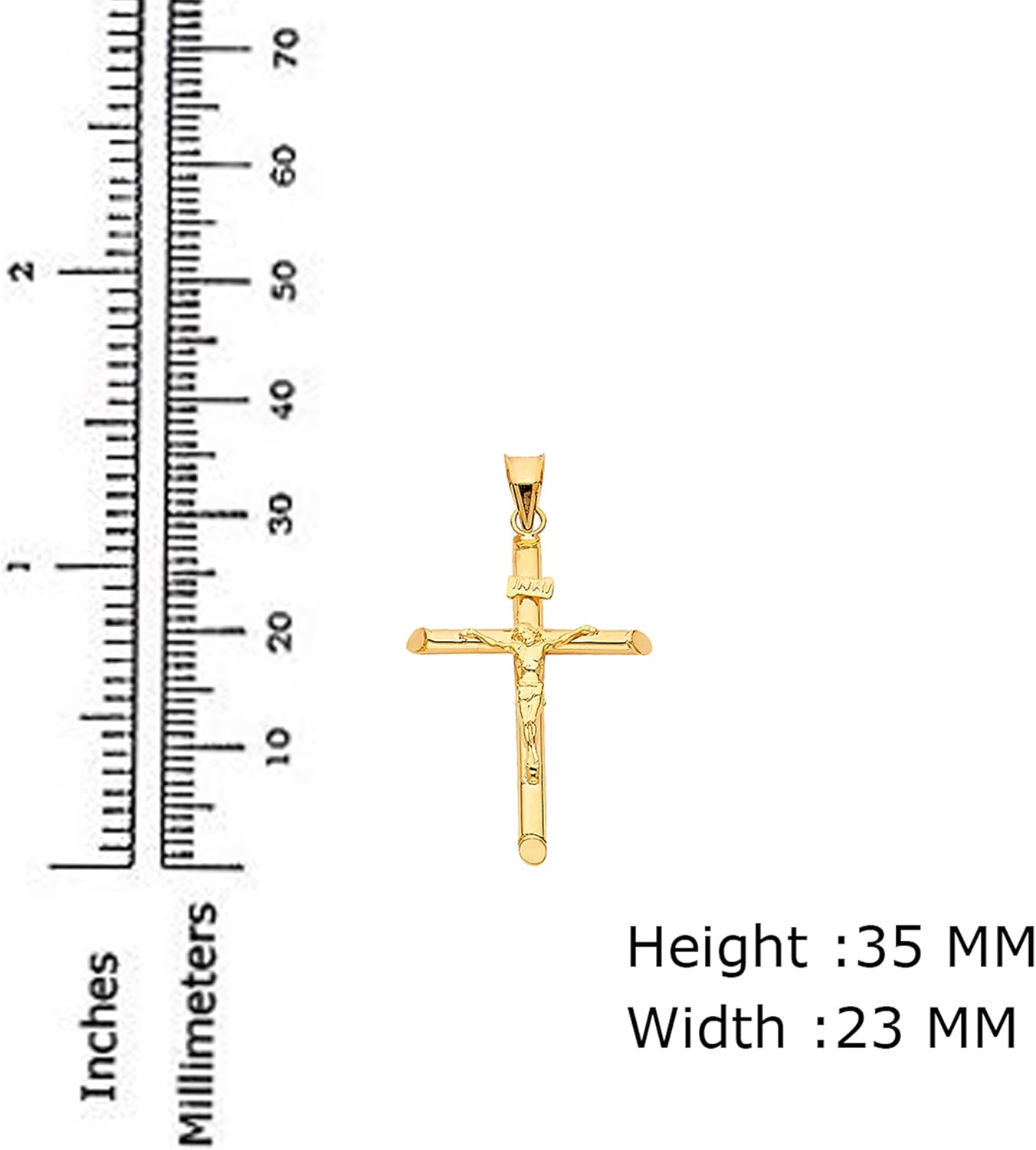 Miniatura 3 de Colgante de cruz grabado de Jesús de oro amarillo de 14 quilates acabado pulido con dije de crucifijo símbolo espiritual hecho a mano joyería fina