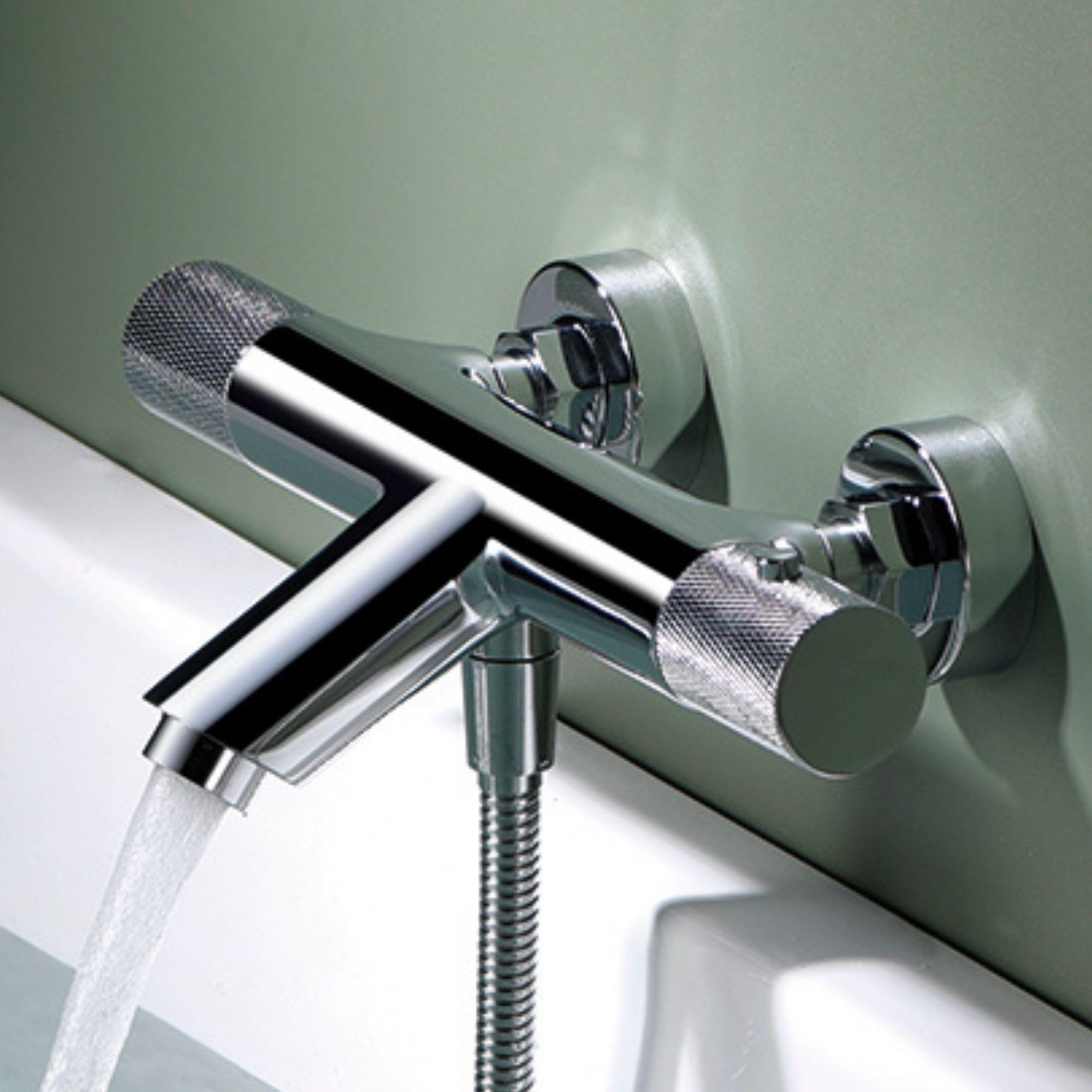 IMEX - Grifo Termostatico Bañera y Ducha Cromado | Grifo Mezclador de Pared con Soporte Alcachofa de Ducha y Manguera | Grifería en Latón y Acero Inoxidable S.304 | Serie Line