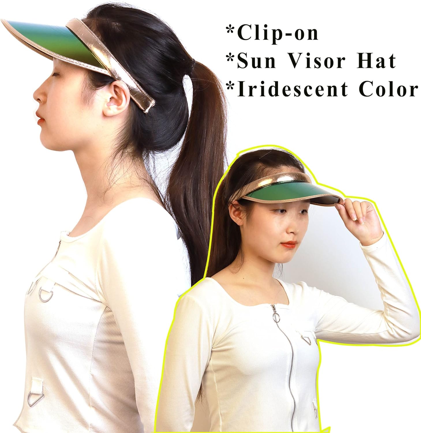2 Pack Sun Visor Hats Women Men Clip-on Iridescent Clear Sport Outdoor Cap - Image 5