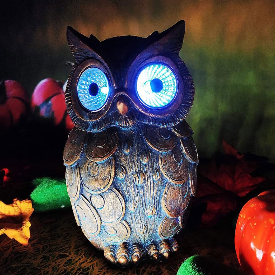 Statua da giardino solare, scultura di gufo in resina impermeabile con luci a LED - Ornamento decorativo per prato da giardino esterno
