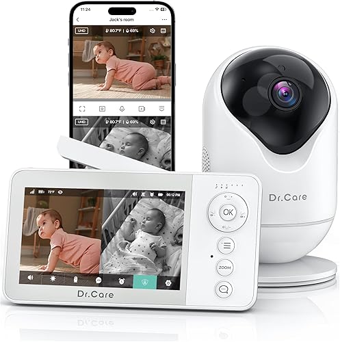 Dr.Care VistaView Lite RB Smart WiFi Monitor de bebé – Pantalla dividida 720P de 4 pulgadas y control de aplicación de cámara 1080P, alertas de