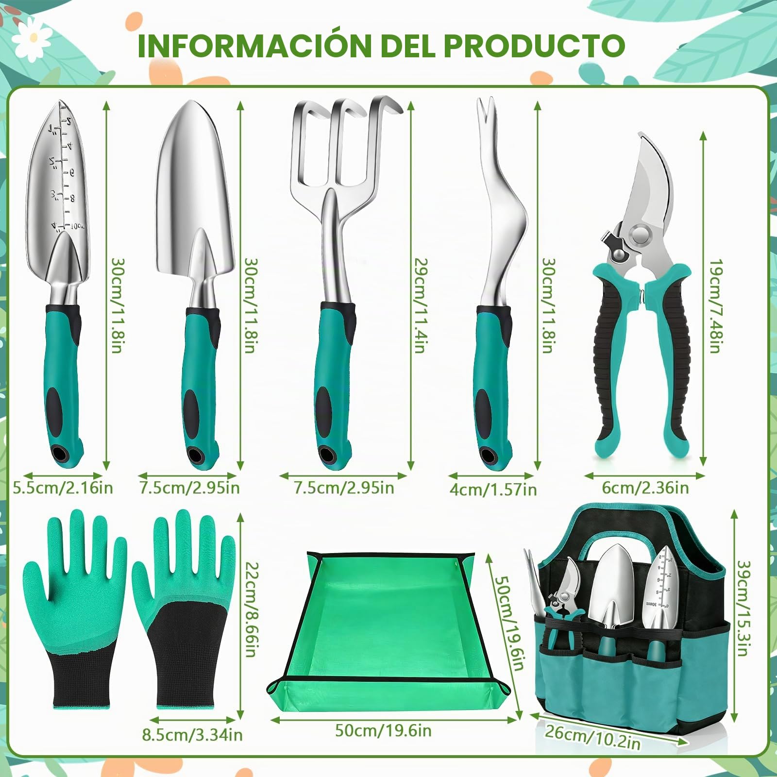 Juego de Herramientas de Jardinería,8 Piezas Acero Inoxidable de Herramientas de Jardín,Juego de Herramientas de Jardín Resistentes,Kit Jardinería-Rgalo de Jardín Ideal para Mujeres y Hombres