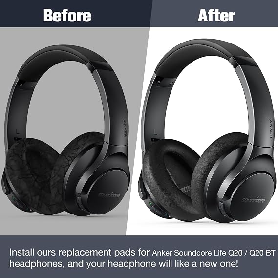 Profesyonel yedek kulak yastığı, Anker Soundcore Life Q20 ve Q20 BT kulaklık, hafızalı köpük ve protein deri ile uyumlu, siyah