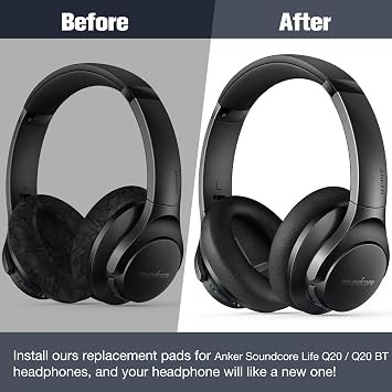 Profesyonel yedek kulak yastığı, Anker Soundcore Life Q20 ve Q20 BT kulaklık, hafızalı köpük ve protein deri ile uyumlu, siyah