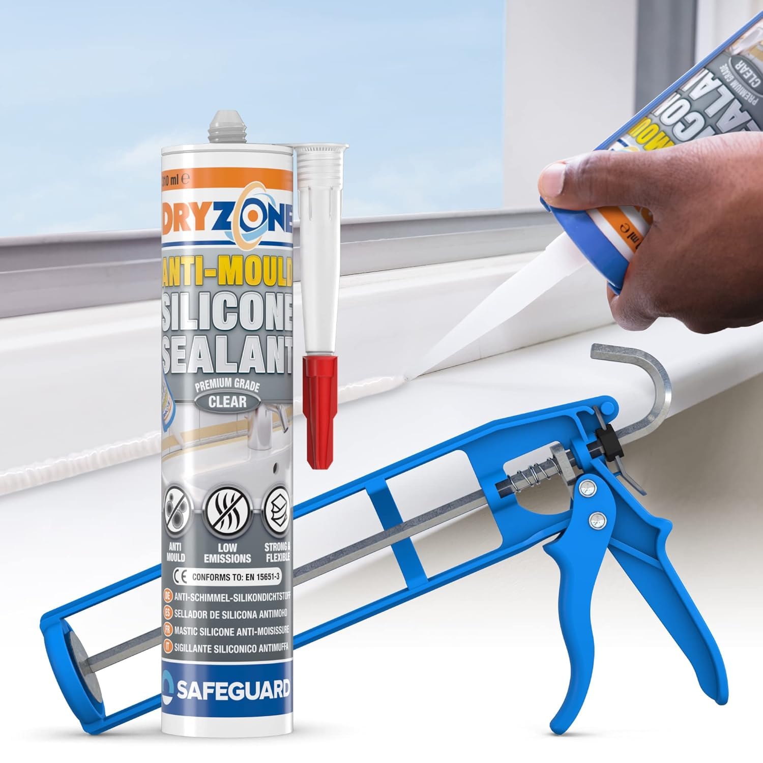 Dryzone Anti-Mould Silicone Sealant - 310ml, 4 Pack, Clear - Premium Sanitary-Grade Low-Odour, Low VOC Sealant for Bathroom and Kitchen - Image 2