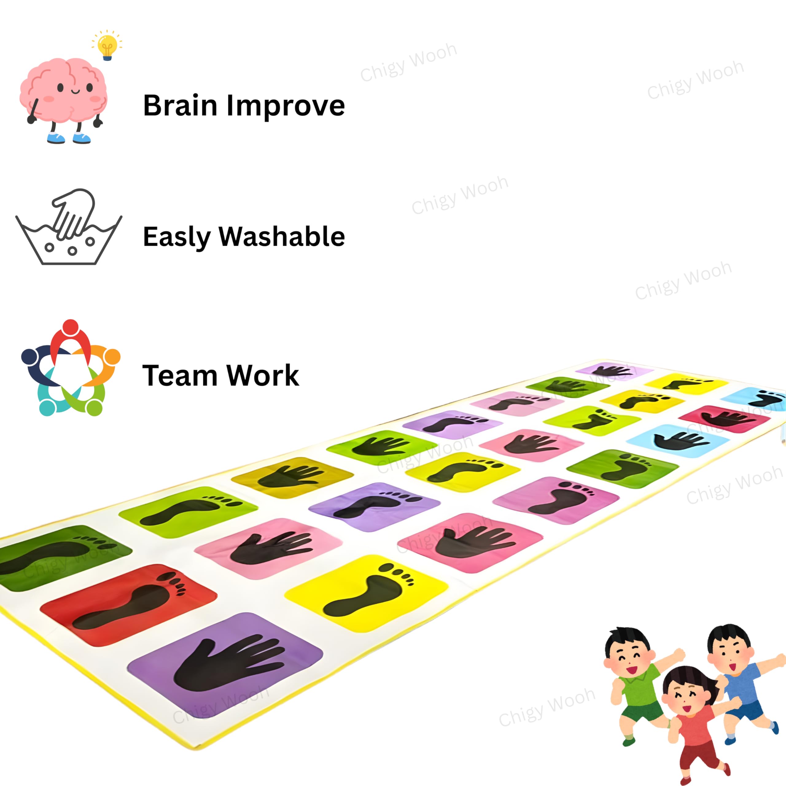 Chigy Wooh Kids Hopscotch Jumbo Play Mat for Kids | Unique Balancing Game | Indoor and Outdoor Playing Mat Family Game, Kith-Kith, Stapu, Langi, Chalk Game - Large (40" x 108") – Multicolor 3