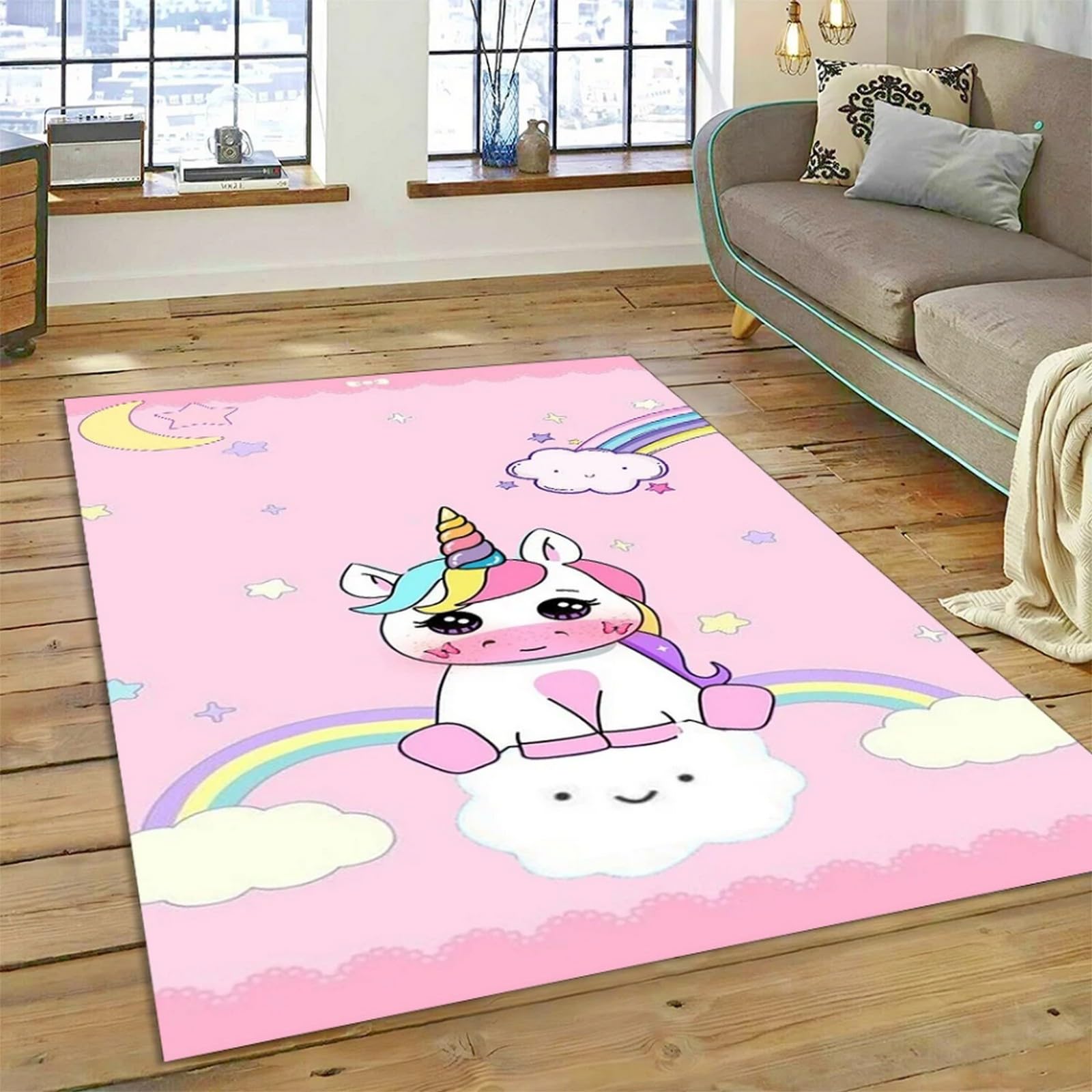 Tapis moelleux 140 x 200 cm lavable anti-glisse motif grand cheval