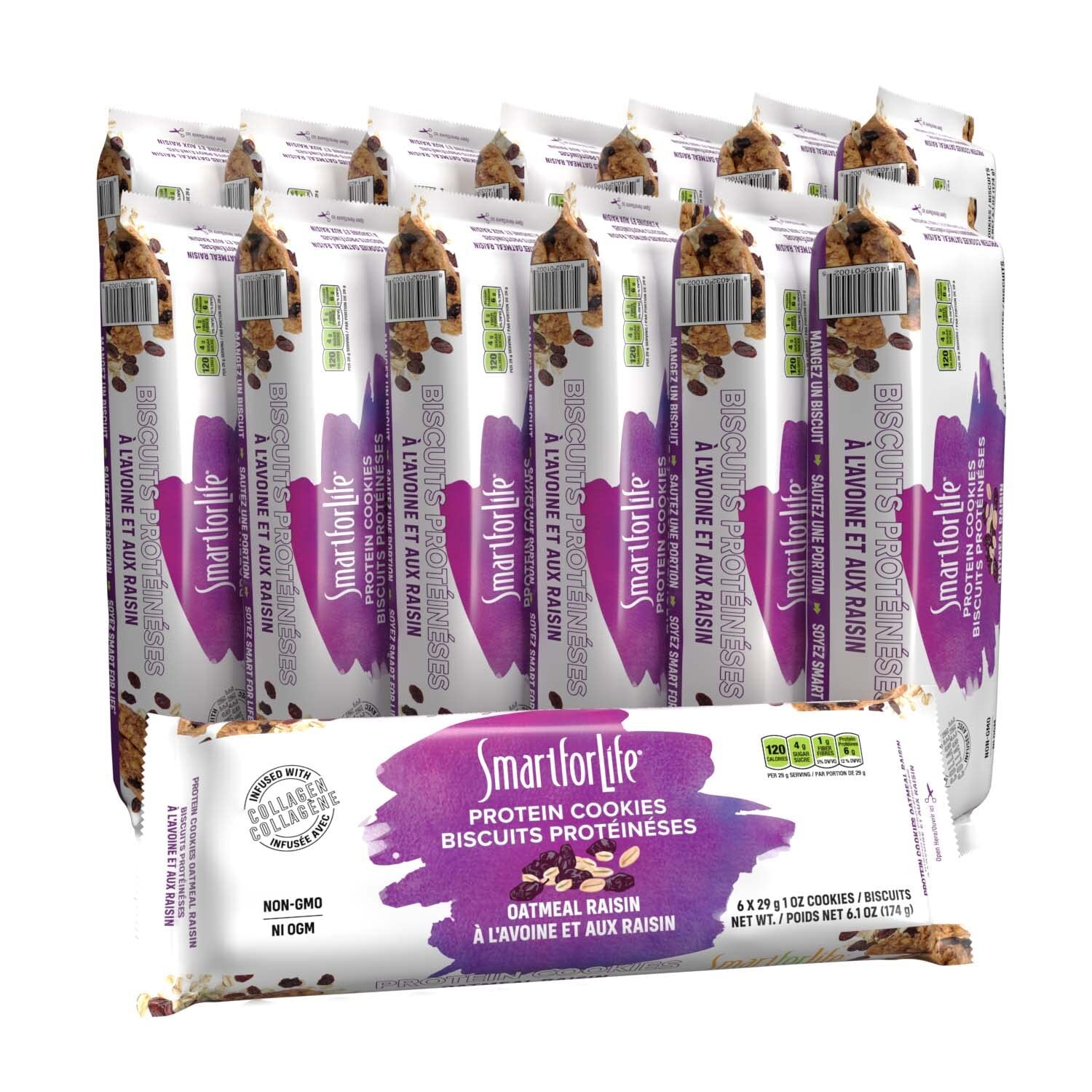 Galletas proteicas de avena y pasas Smart for Life - Galletas dietéticas ricas en proteínas - Suministro para 2 semanas - Sustituto de comida - Refrigerio para llevar - Galletas bajas en azúcar y calorías con un alto contenido de fibra - Refrigerio proteico