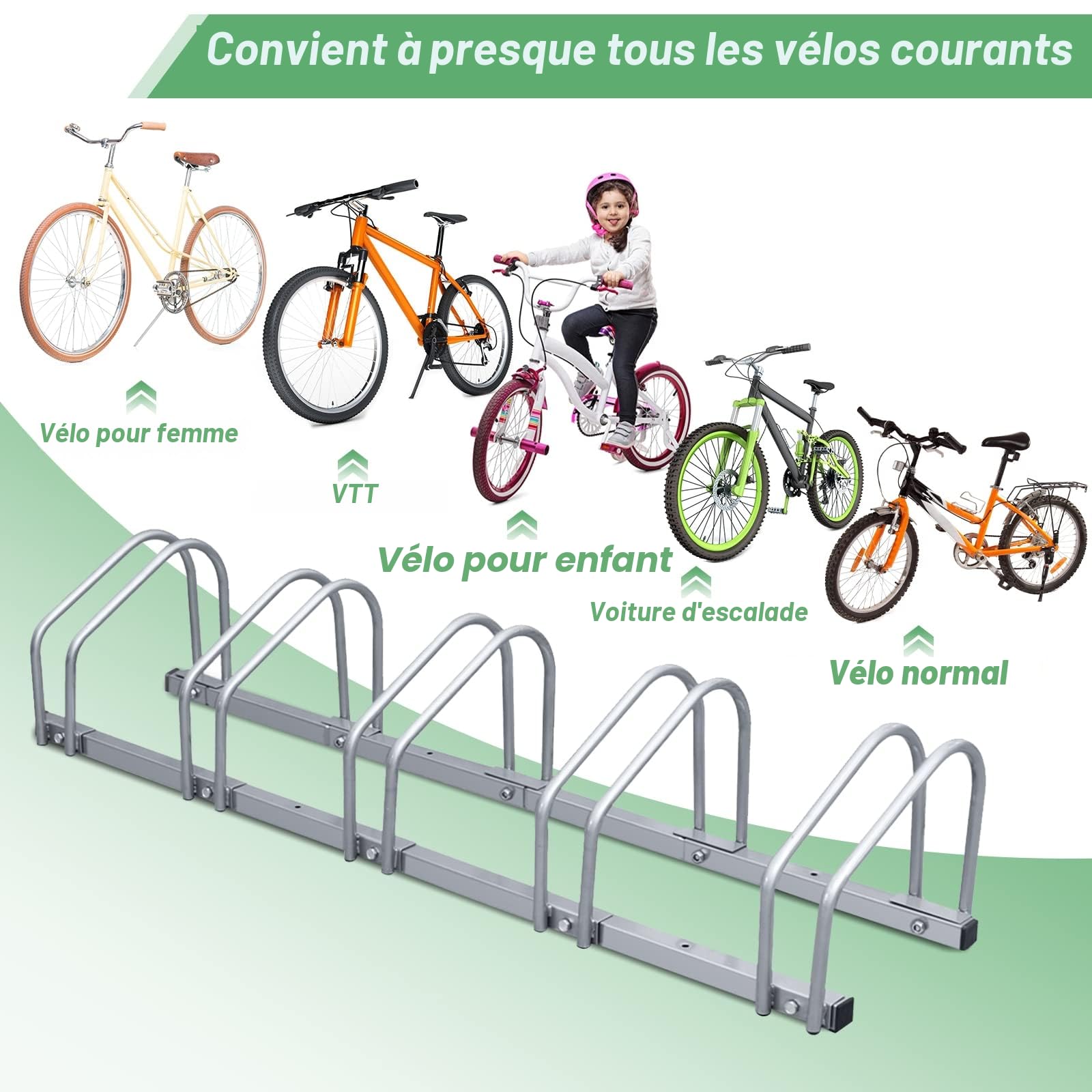 Râtelier vélos Système Range-vélo, Support de Rangement Vélo pour 4 Vélos de sol et de montage mural, Dimensions 101x32x26cm