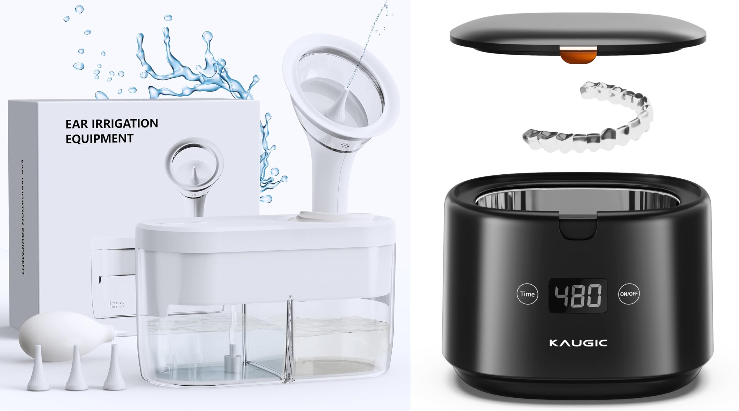 Electric Ear Cleaner Bundle with Ultrasonic Retainer Cleaner for Ear and Oral Health, Ideal Gift for Mom Father and Family Member