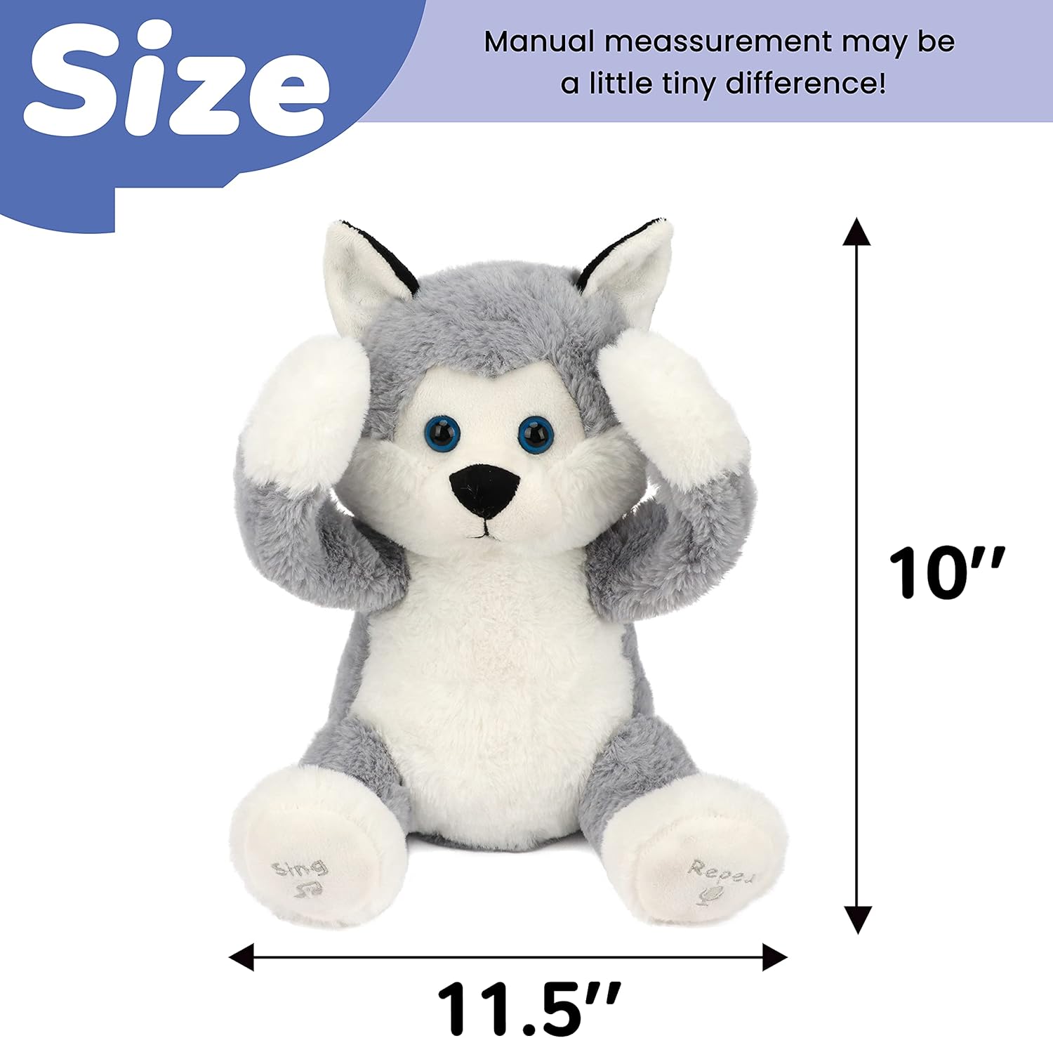 Hopearl Peek A Boo Husky Interactive Repeats What You Say Plush Dog Toy Musical Singing Talking Stuffed Animal Adorable Electric Animate Birthday Festival, Gray, 11.5'' - Image 2
