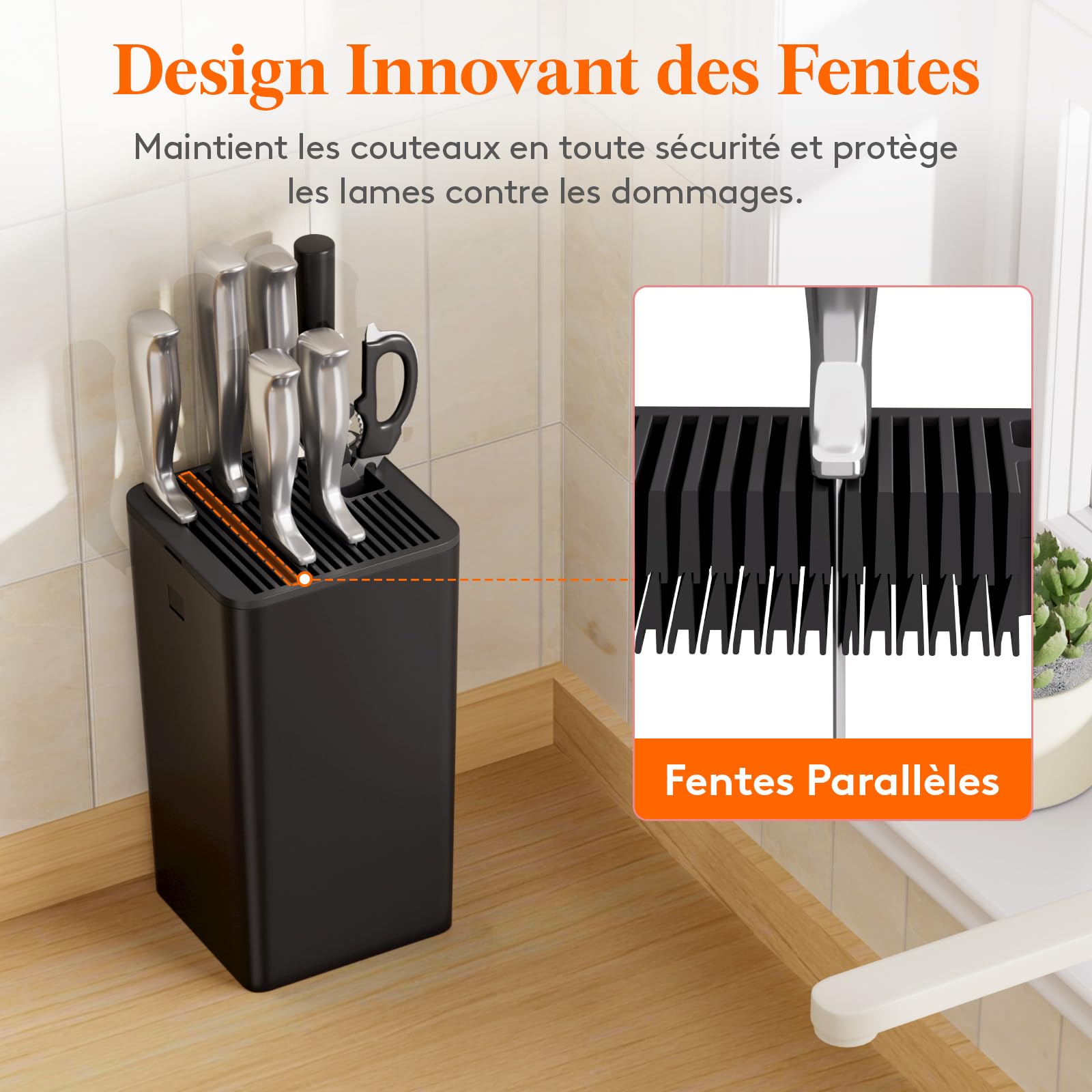 Lifewit Bloc à couteaux universel sans couteau, pour jusqu'à 15 pièces, avec fente pour ciseaux de cuisine et aiguiseur