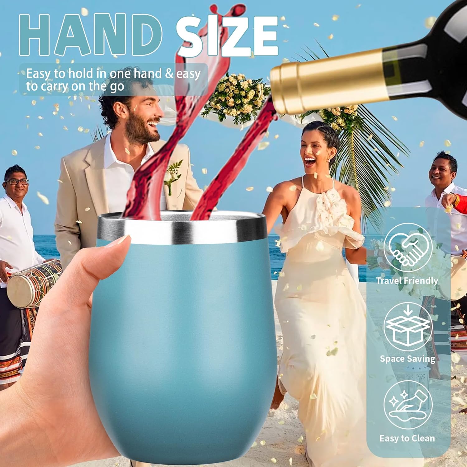 12oz/4 Pack Stainless Steel Wine Tumbler with Lid and Straw, Double Wall Vacuum Insulated Wine Tumbler Glasses, Stemless Travel Mugs for Hot and Cold Drinks, Coffee, Wine, Cocktails - Image 5