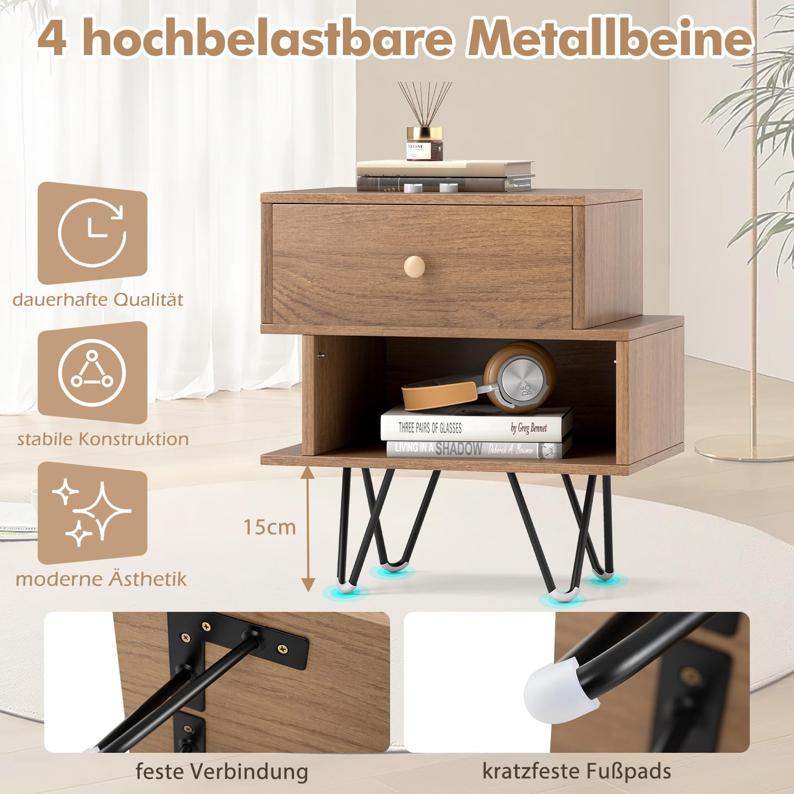 COSTWAY Nachtkastje van rotan, nachtkastje met lade en kast, bijzettafel, banktafel, nachtkastje in boho-stijl voor slaapkamer, woonkamer, 45 x 30 x 61 cm