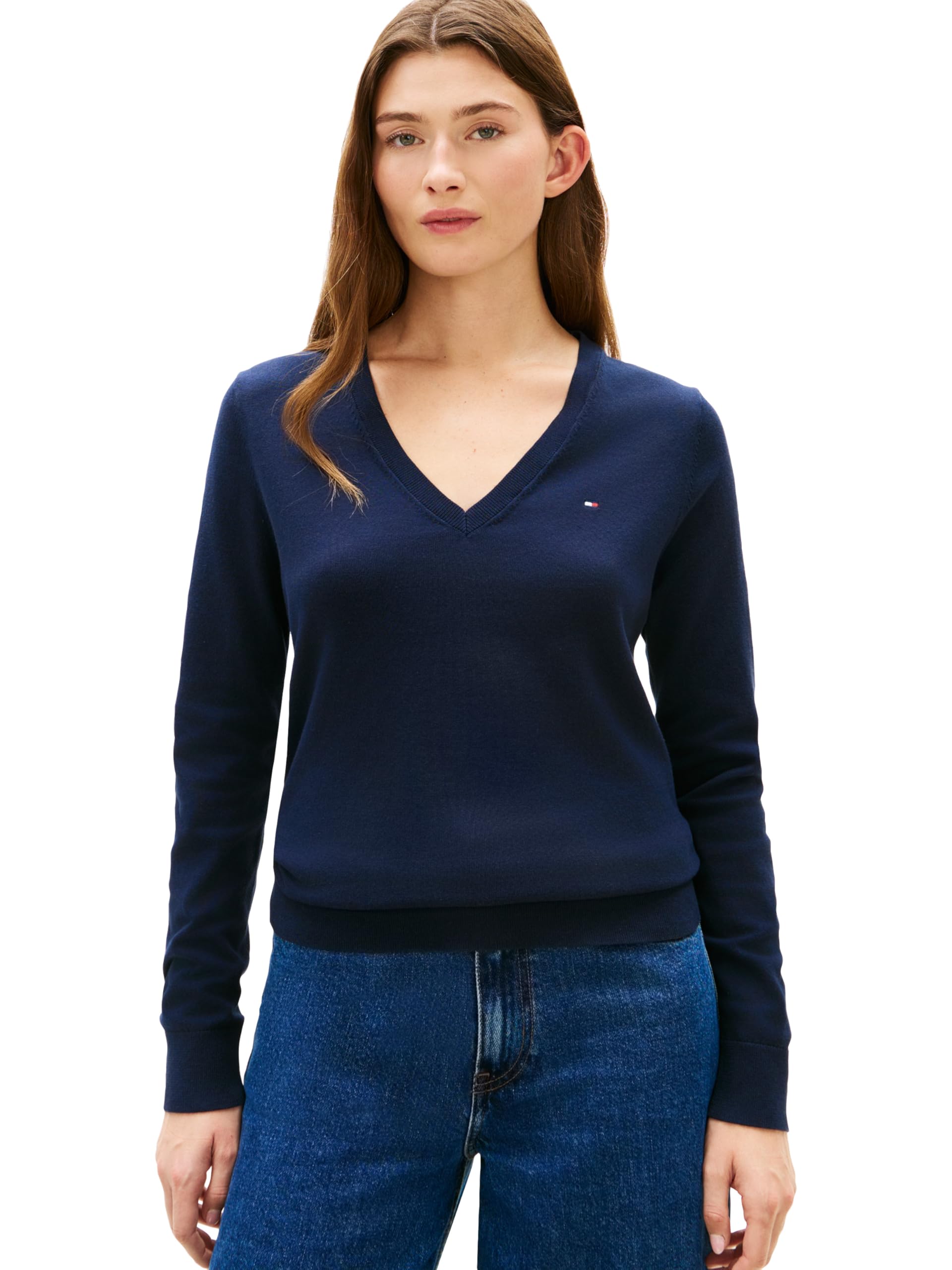 Womens Cotton V Neck Sweater Knit Sweater Pullover