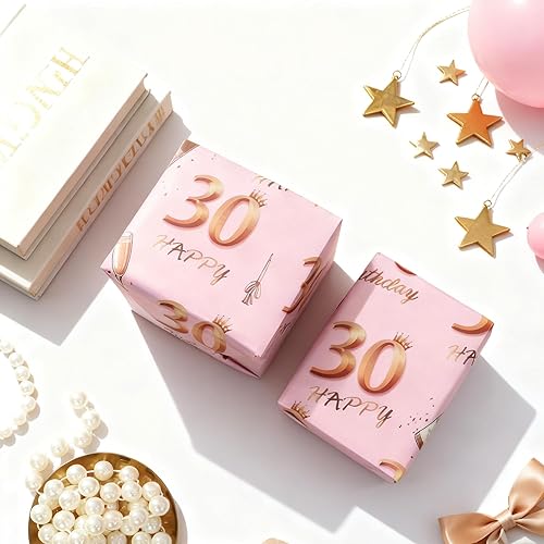 Miniatura 2 de Zayin Papel de regalo para cumpleaños número 30, 5 hojas de 27.6 x 19.7 in, color oro rosa, papel de regalo de feliz cumpleaños para niñas y