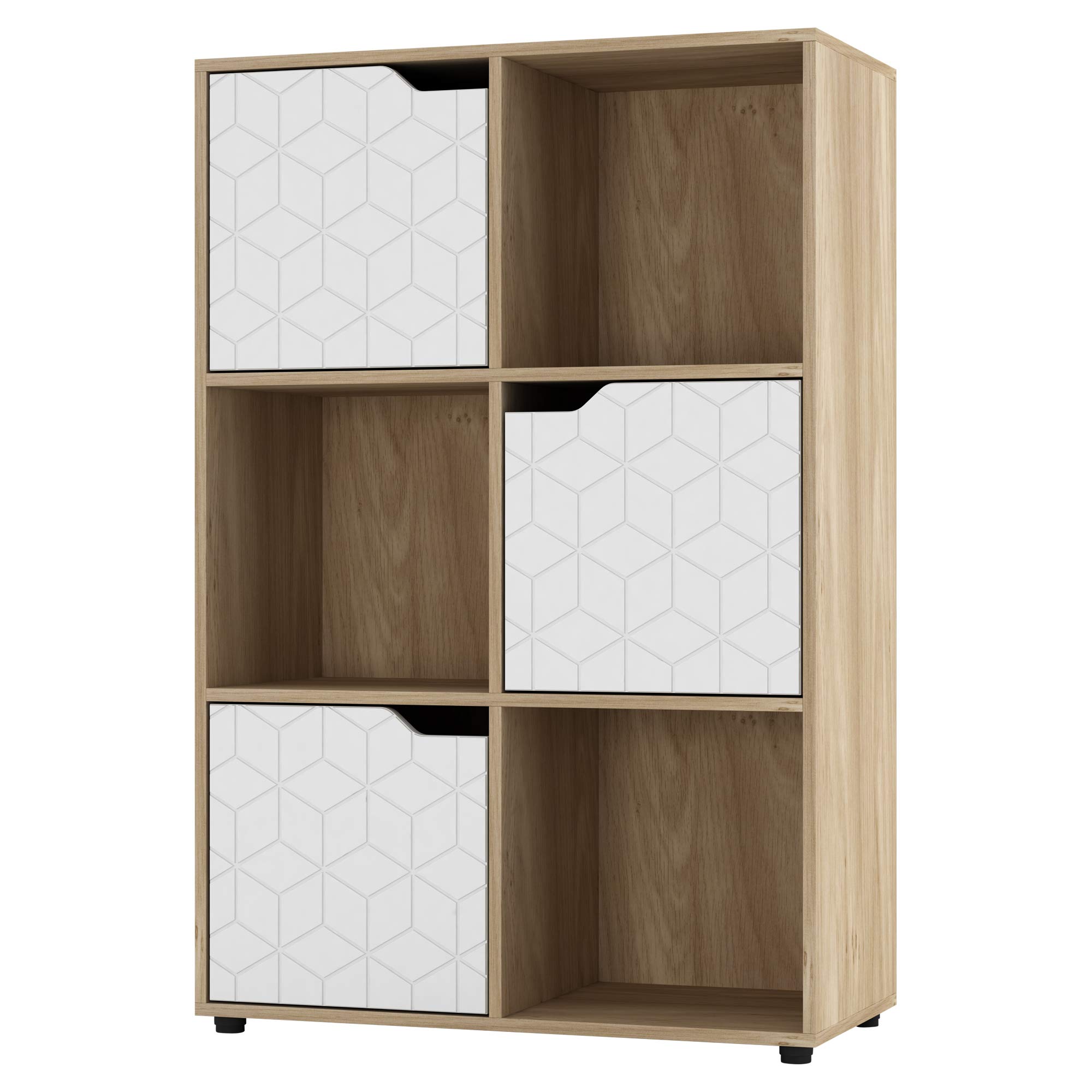 Urbnliving White Door Oak Wooden Cube Bookcase Geo Geometric Door Display Shelf Storage Shelving Cupboard… (, 2X3 Cube (6 Cube))
