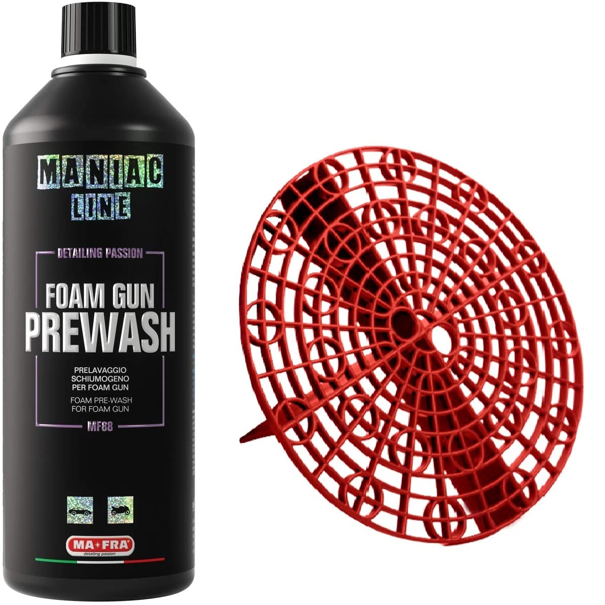 Maniac Car Detailing Line, Foam Gun Prewash, Prelavaggio Schiumogeno + GRIT SAFE Griglia per Secchio Lavaggio