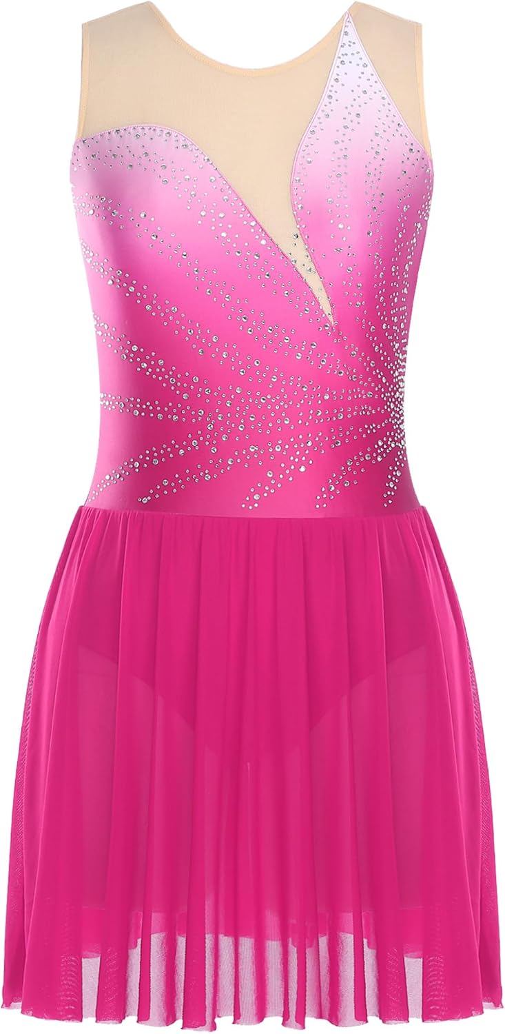 Shinsto Women Figure Skating Dress Competition Costume Rhythmic Shiny Rhinestones Ice Skating Leotard Dress