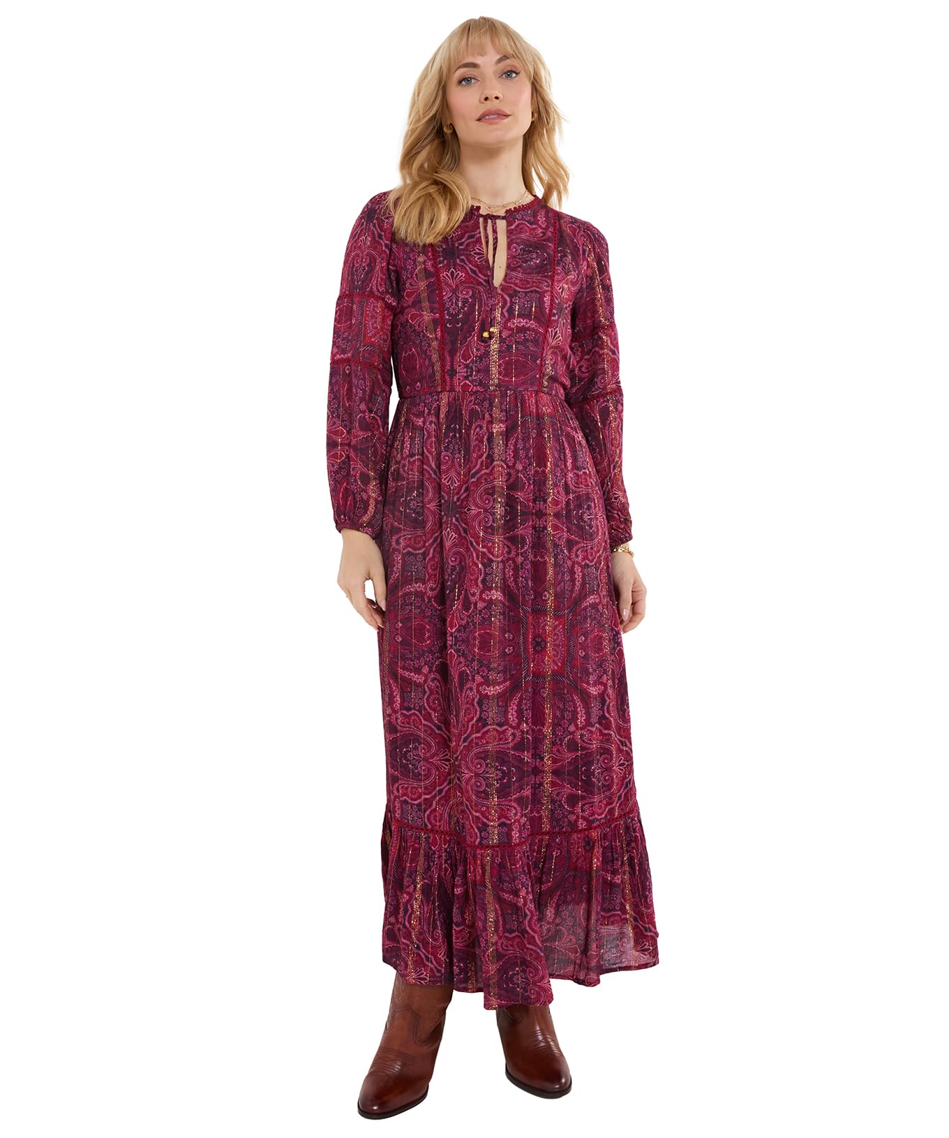 Joe Browns Women's Purple Boho Long Sleeve Maxi Dress,