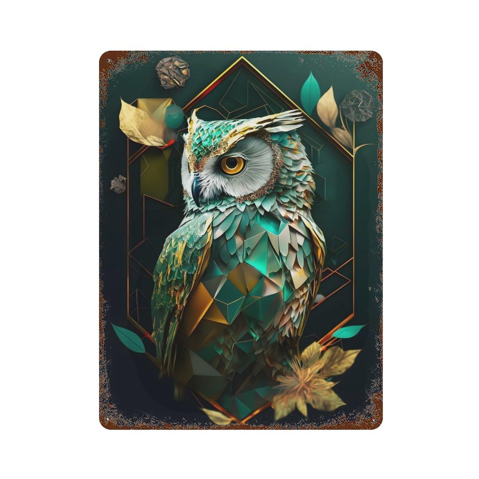 Abstract Geometric Owl Weathered Tin Sign 15.7"x11.8", Ideal for Shed, Workshop And Garage Wall Decor
