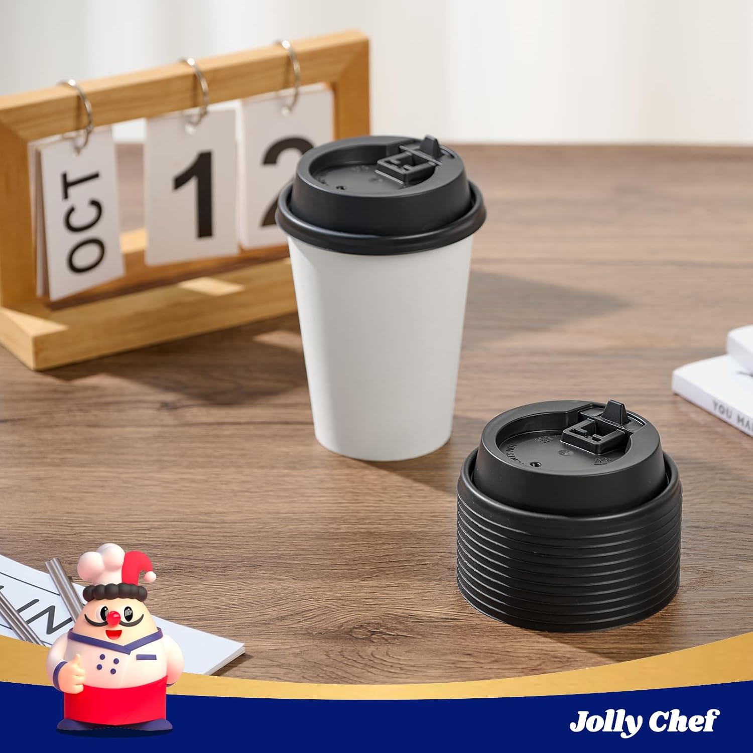 JOLLY CHEF 300 Pack Black Coffee Cups Lids 3.6'', Disposable Plastic Lids for 10, 12, 16, 20 oz Paper Coffee Cups (90 mm) - Image 4