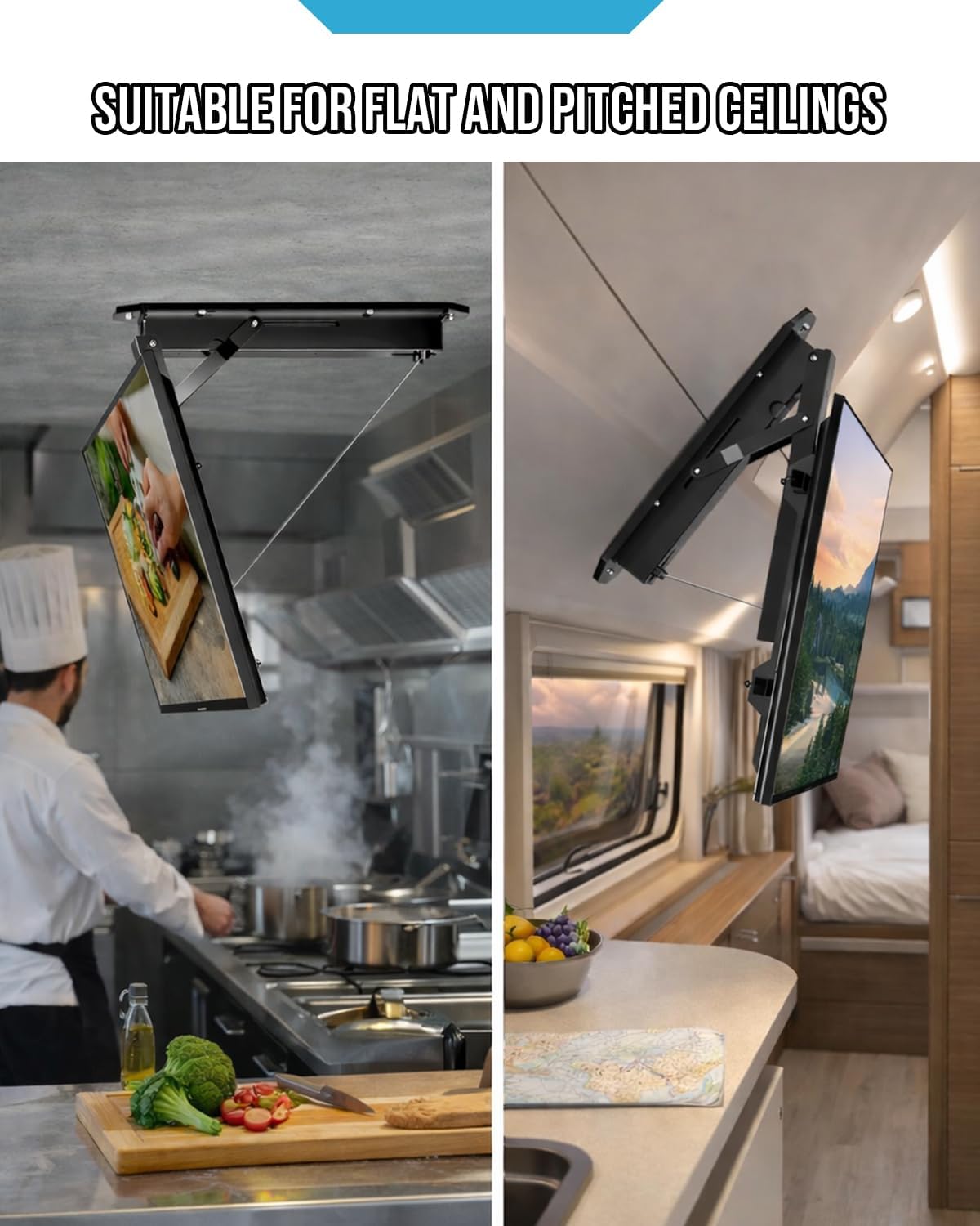 Electric Ceiling TV Mount with Remote - Motorized Ceiling TV Mount for Flat and Pitched Roof, 32 to 70 Inch Flat and Curved Screen TVs (Black)