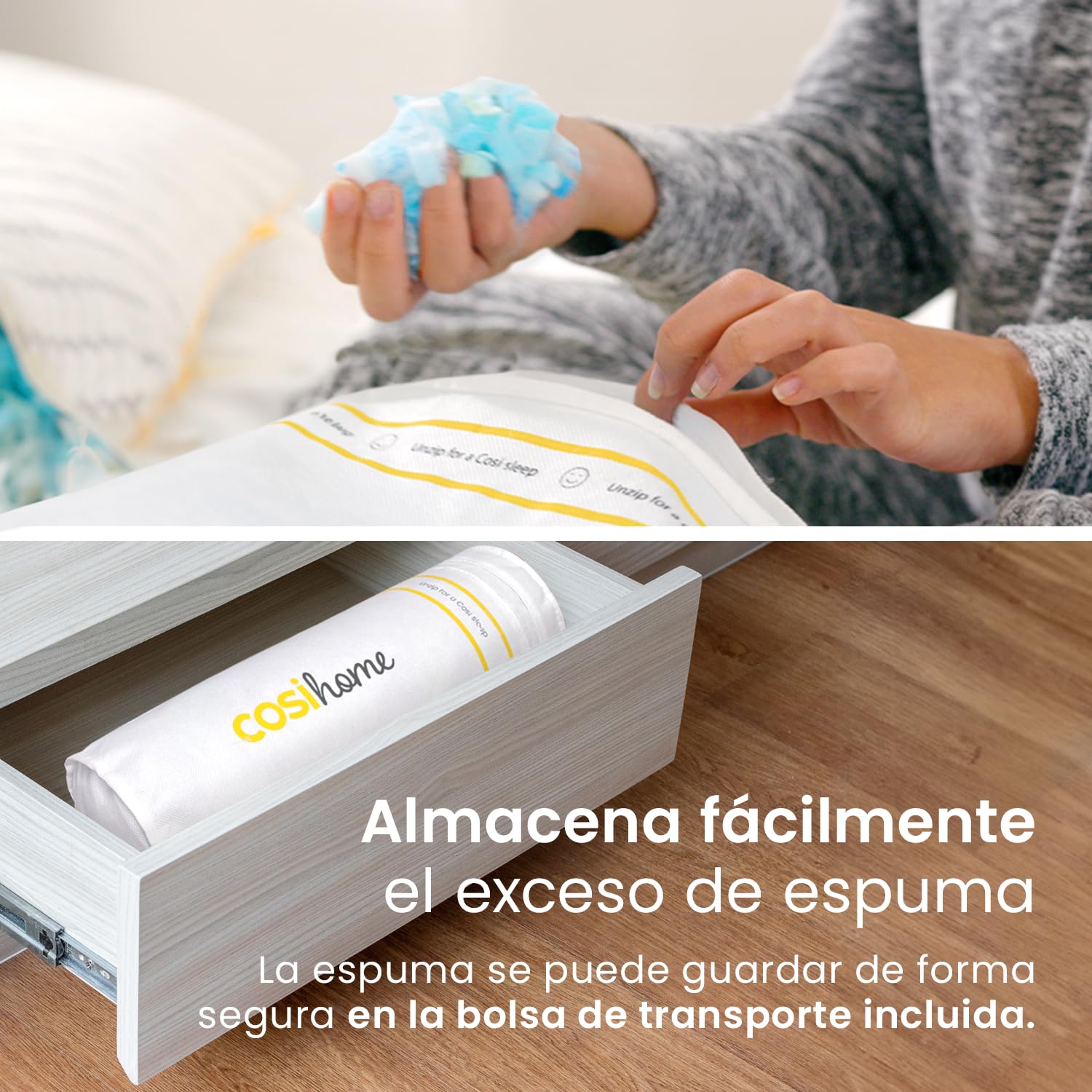 Cosi Home Almohada Viscoelástica Premium 71 x 45 cm Firmeza Ajustable, Transpirable con Funda de Bambú Extraíble y Lavable, Alivia tensión de Cuello y Cervical - Pack de 2