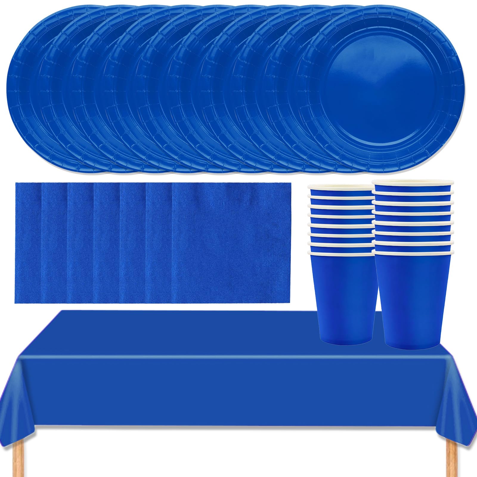 MOMAHUA 53P Party Tableware Set,Blue Dinnerware Set with Plates,Tablecloth,Napkins,Cups,Solid Color Table Decorations for Birthday,Wedding,Picnic,Baby Shower,Party Supplies for 16 Guests — image 1