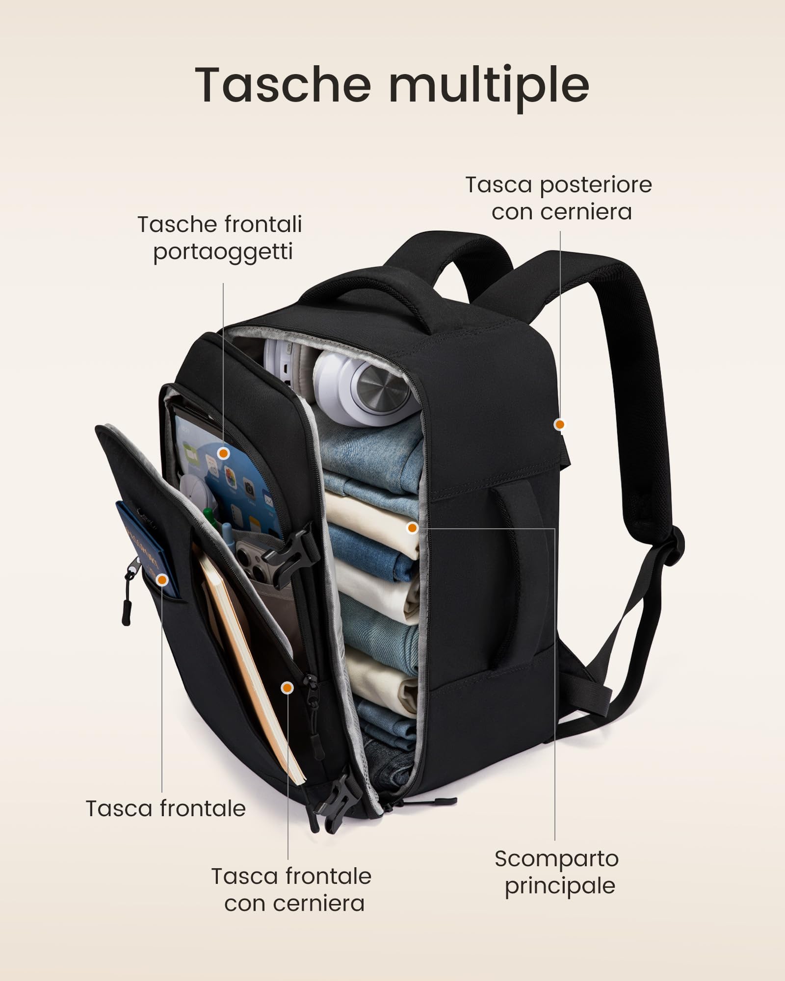 LOVEVOOK Zaino Ryanair 40x30x20, Zaino da Viaggio Aereo Bagaglio a Mano Zaini Borsa da Cabina, Impermeabile Travel Backpack per Ryanair Wizzair EasyJet, 13,3 Pollici Zaino Porta PC per Scuola Lavoro