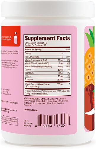 Miniatura 4 de Wellah Electrolytes Powder (Strawberry Pina Colada) 50 porciones - Mezcla de bebidas hidratantes, 7 vitaminas y minerales, cero azúcar