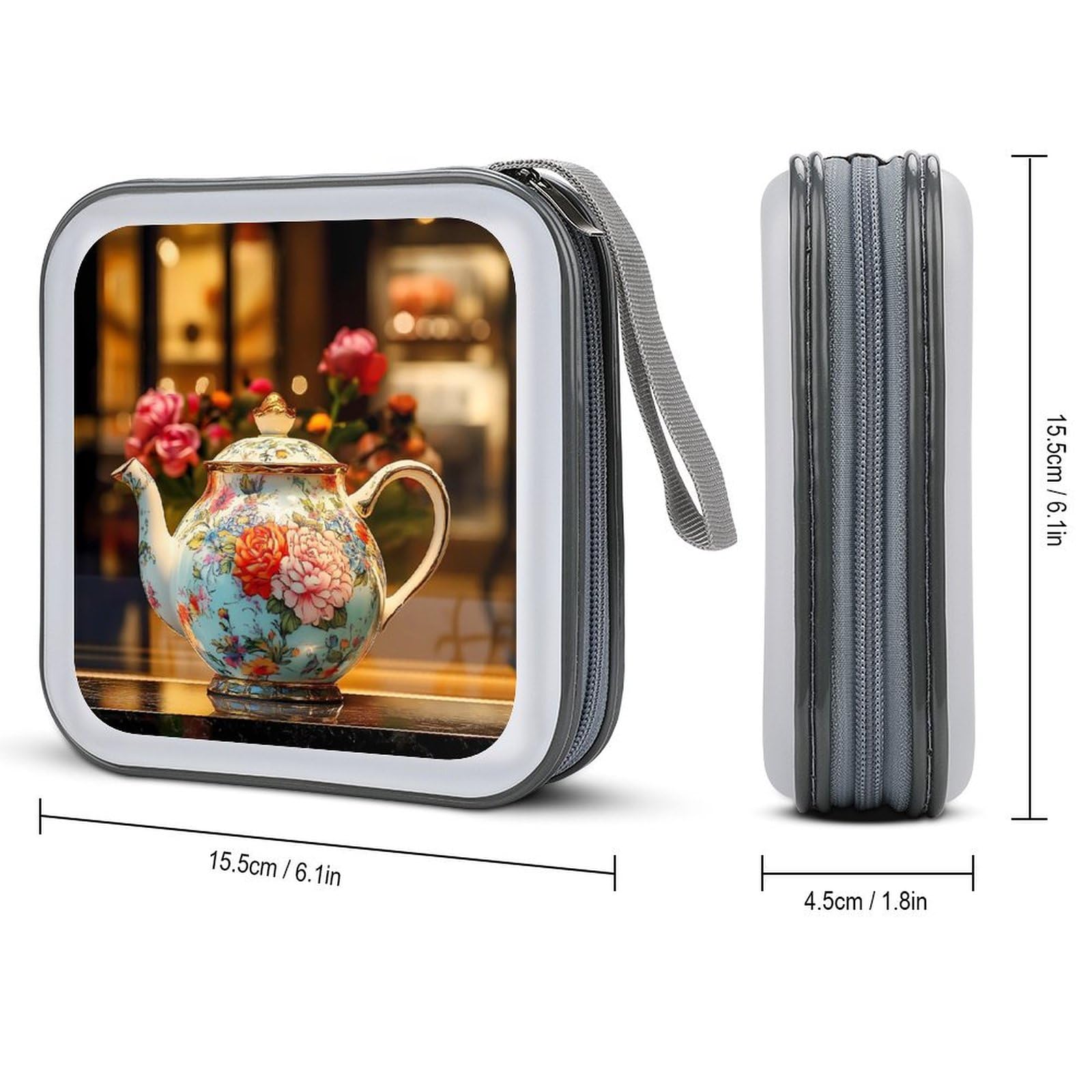 Rose Flower Tea Pot CD Case Plastic DVD Case Holder Wallet Disc Storage Organizer for Car Travel