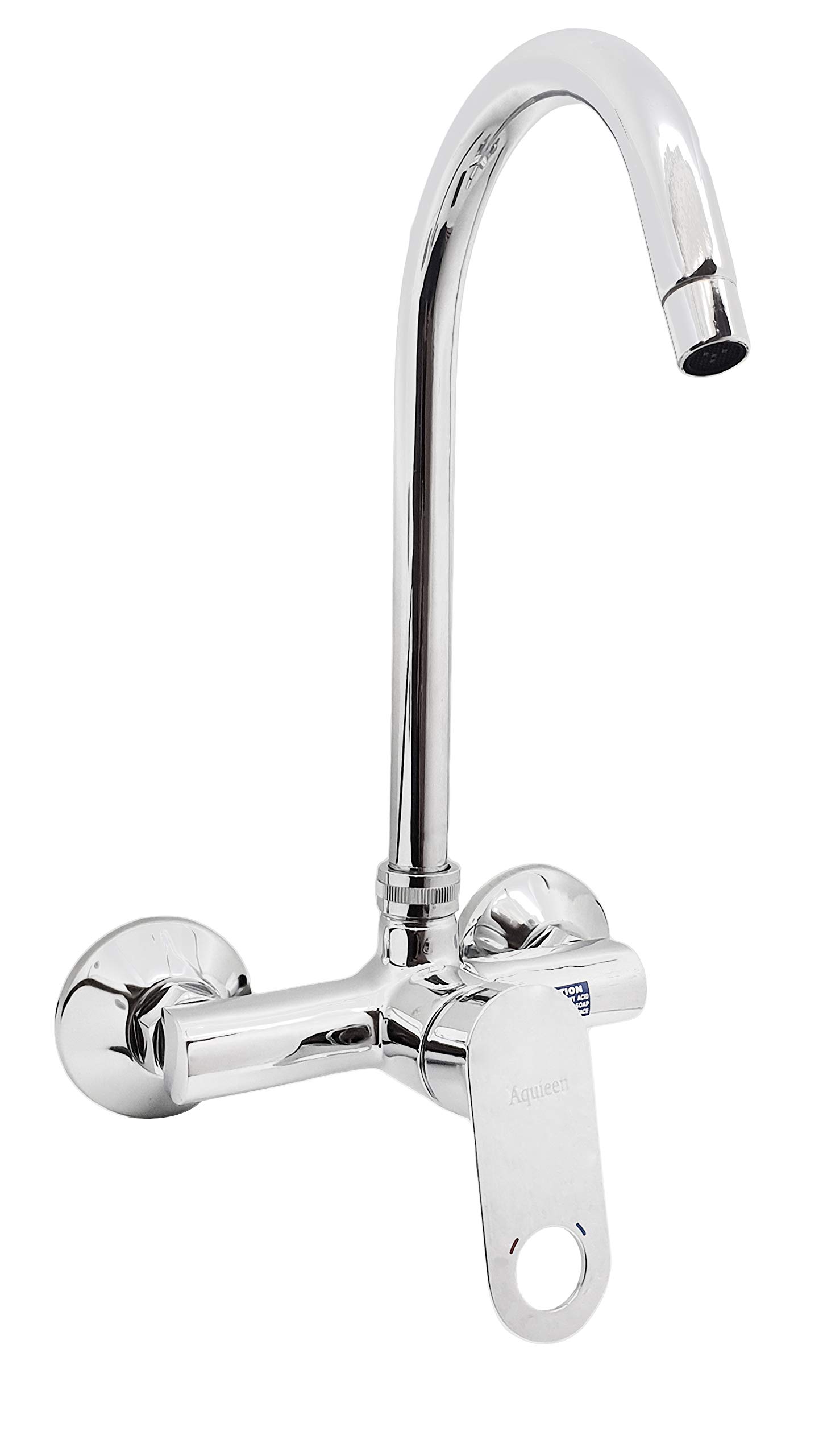 Aquieen Wall Mounted Single Lever Sink Mixer with Provision for Hot & Cold Water with 360 Degree Rotating Hi-Neck Spout, Connecting Legs & Wall Flanges (Ornamix)