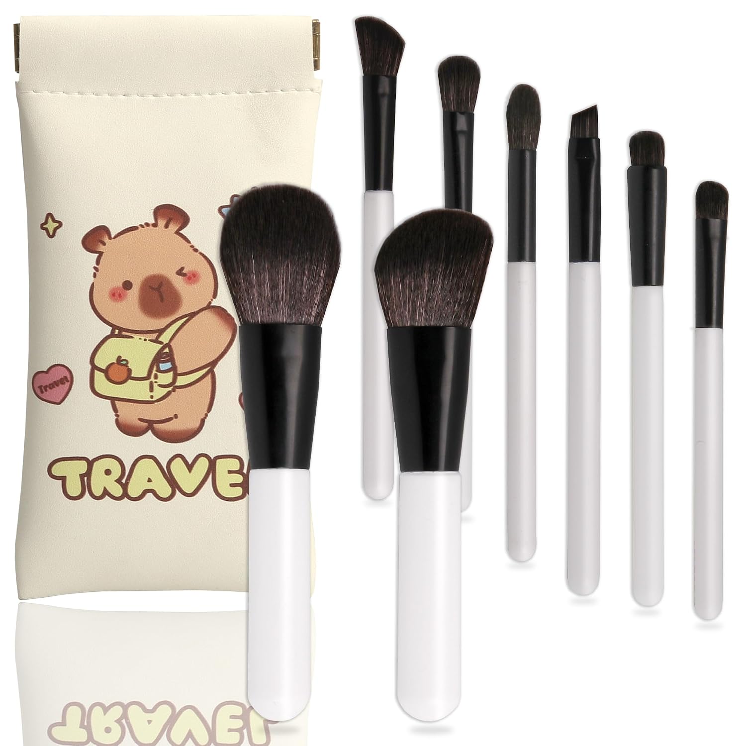Jomay Travel Makeup Brush Set 8PCS for Beginners – Powder, Contour, Eyeshadow, Blending & Eyebrow Brushes – Essential Vegan Brochas de Maquillaje with Pouch